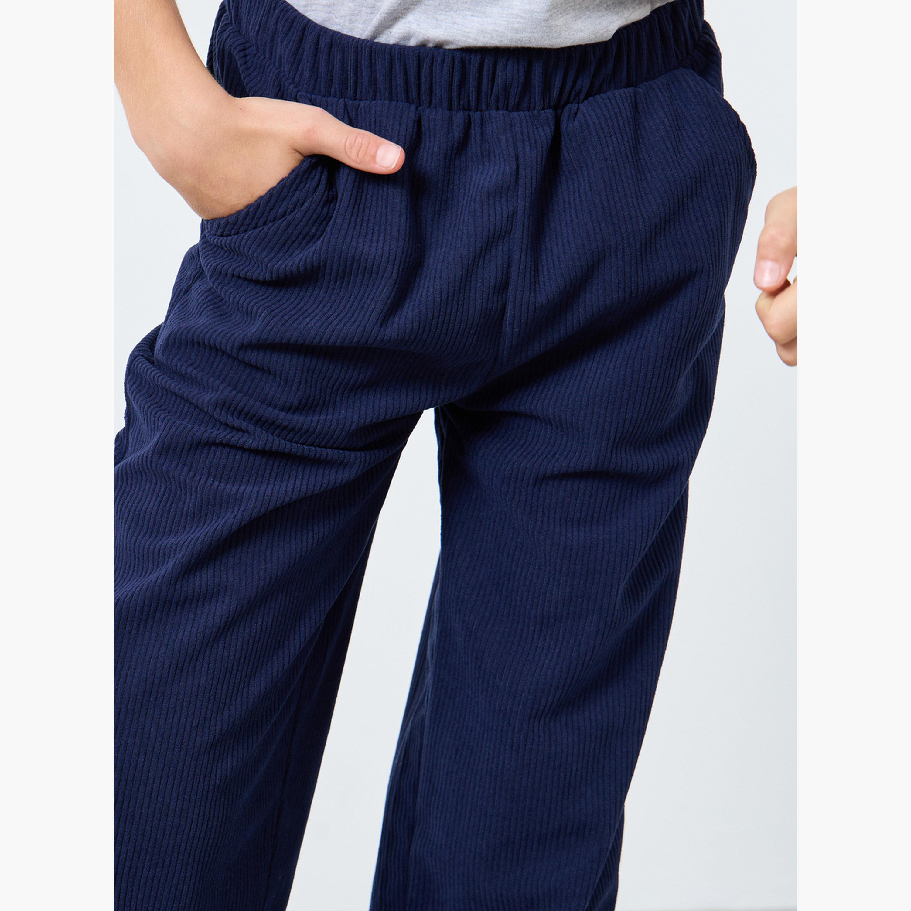ستايلي - بنطال جينز أزرق داكن قماش مخملي مستقيم الساق للمراهقين-boys-clothing-bottoms-trousers-image-4