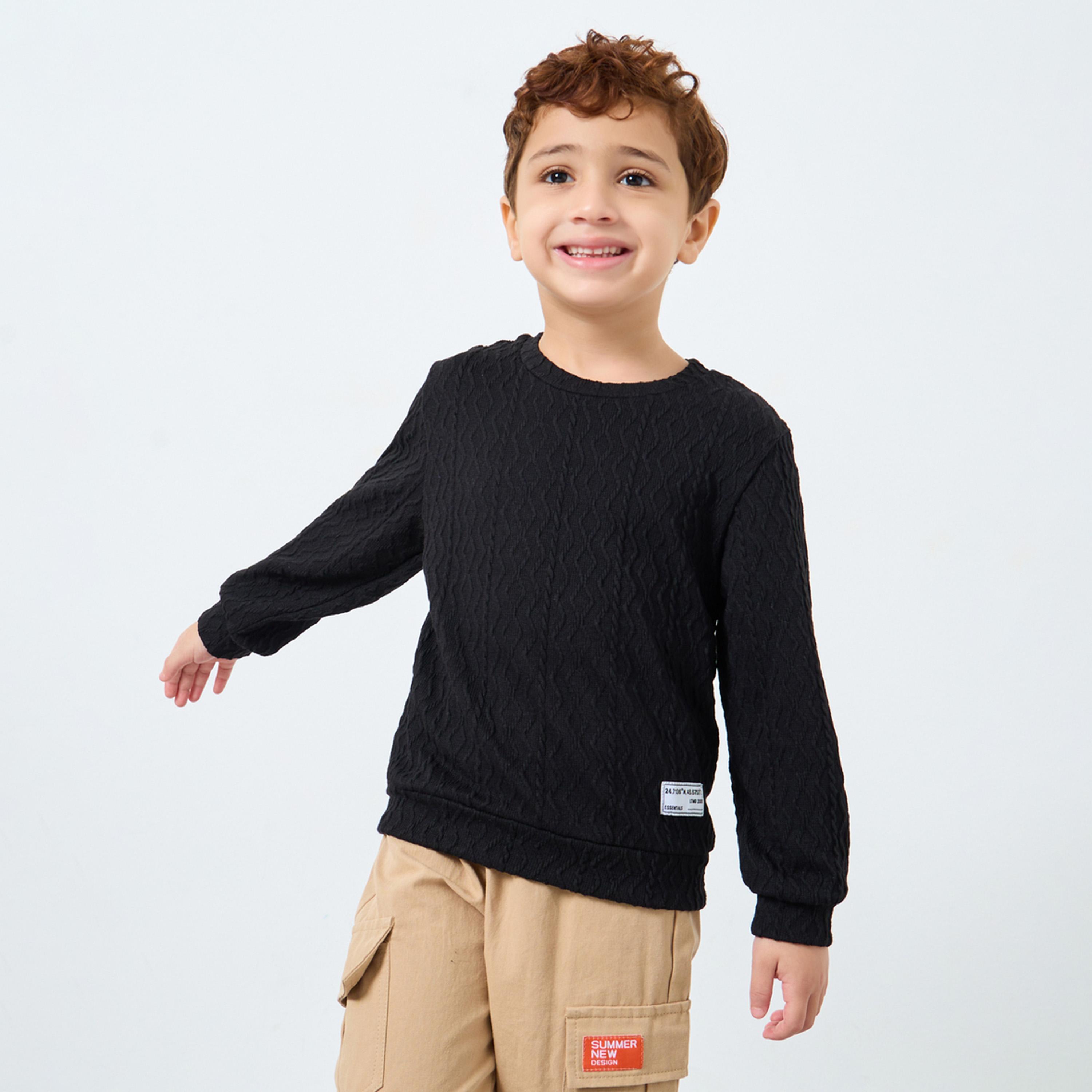 Styli Textured Knit Round Neck Long Sleeves Boy's Sweatshirt-boys-clothing-winterwear-sweatshirts-image-1