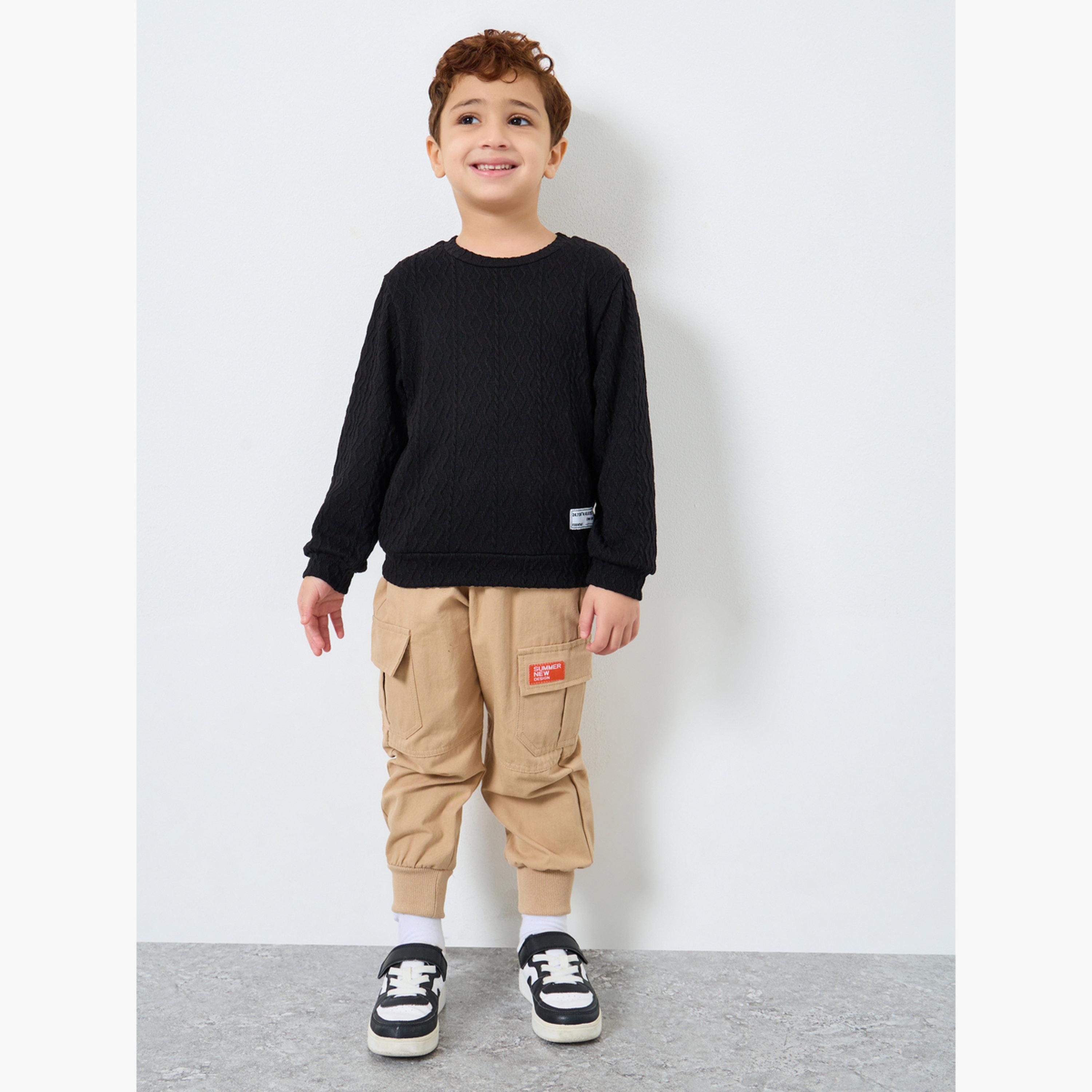 Styli Textured Knit Round Neck Long Sleeves Boy's Sweatshirt-boys-clothing-winterwear-sweatshirts-image-2