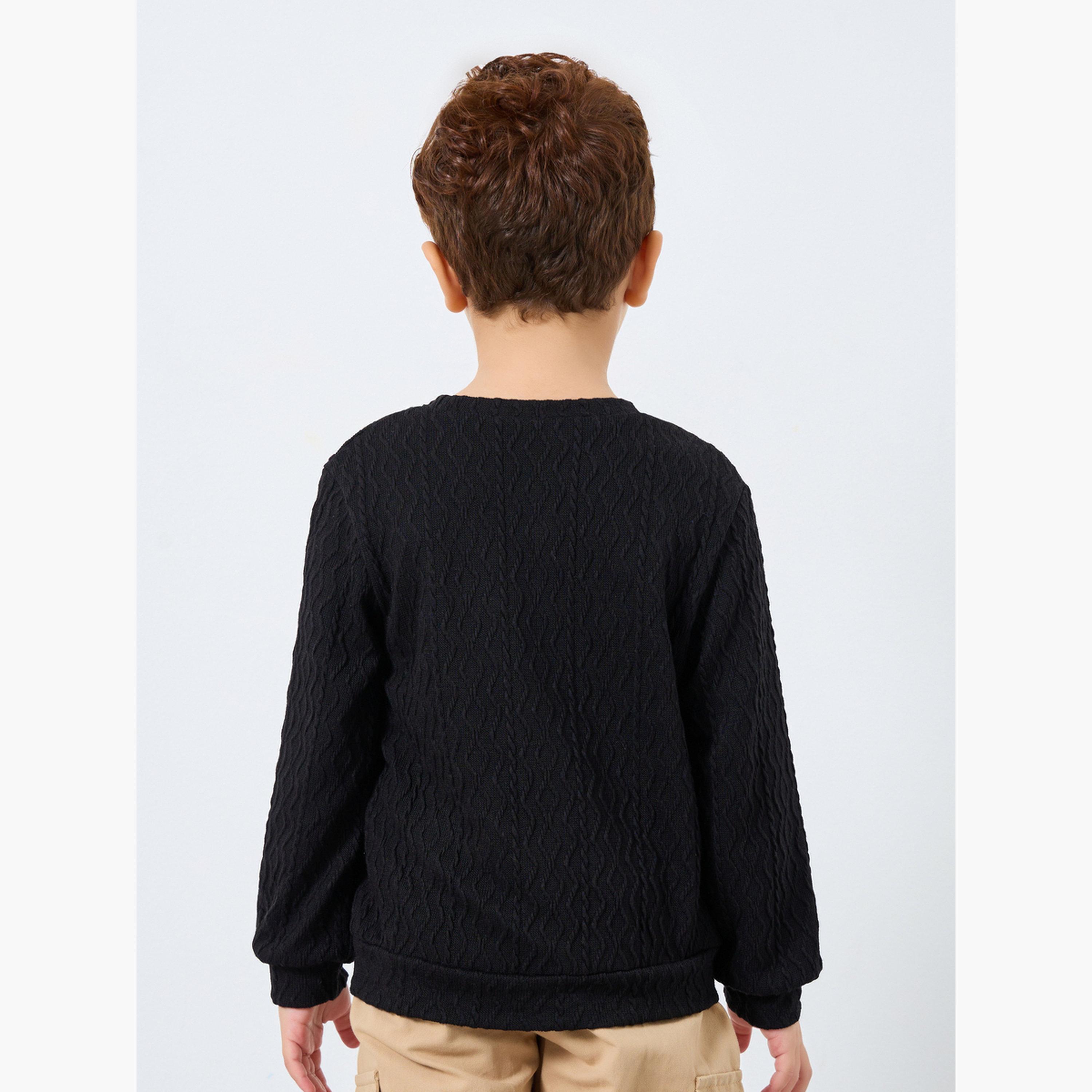 Styli Textured Knit Round Neck Long Sleeves Boy's Sweatshirt-boys-clothing-winterwear-sweatshirts-image-4