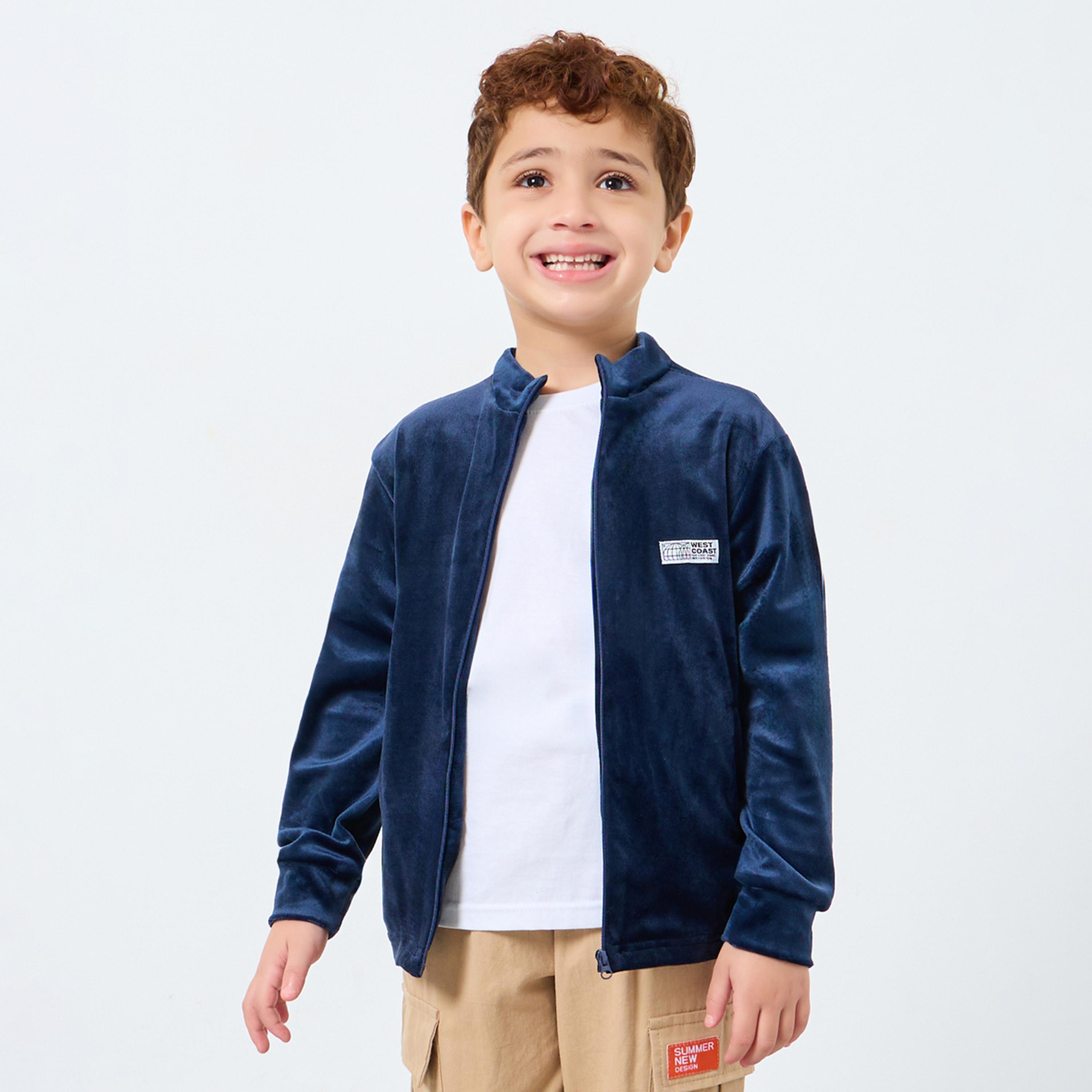 Styli Badge Detail High Neck Long Sleeves Boy's Zip Through Jacket-boys-clothing-jacketsandcoats-image-1