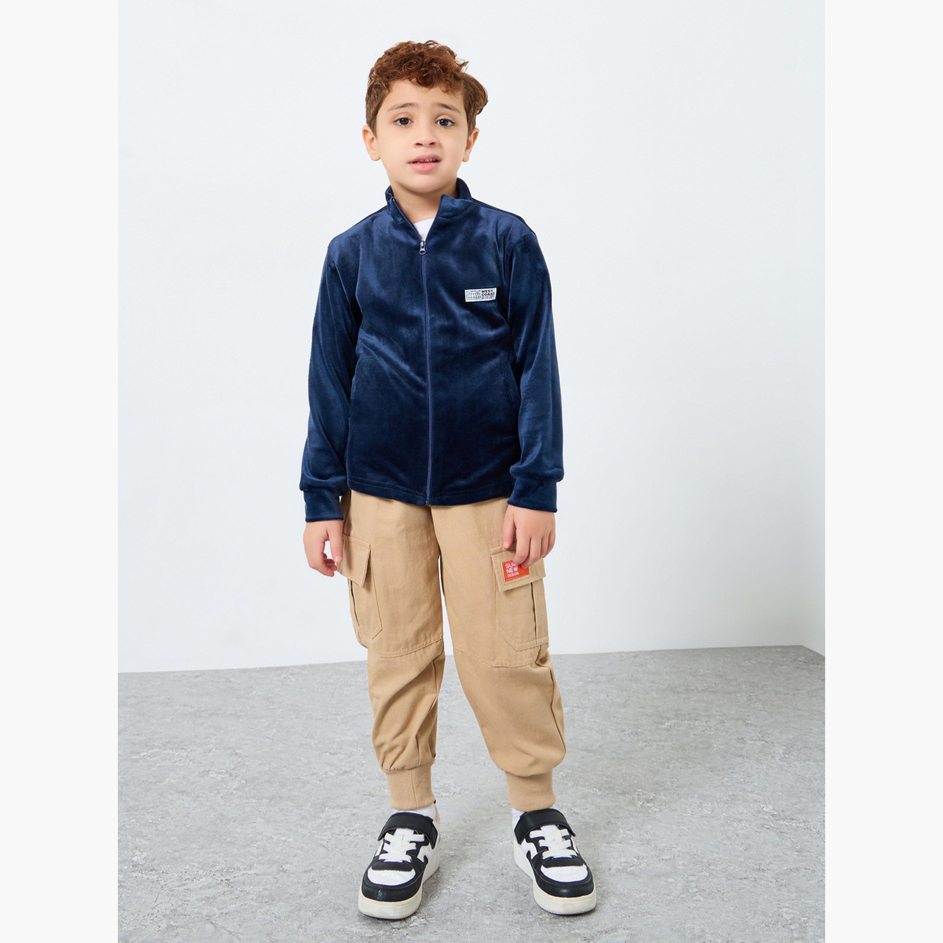 Styli Badge Detail High Neck Long Sleeves Boy's Zip Through Jacket-boys-clothing-jacketsandcoats-image-2