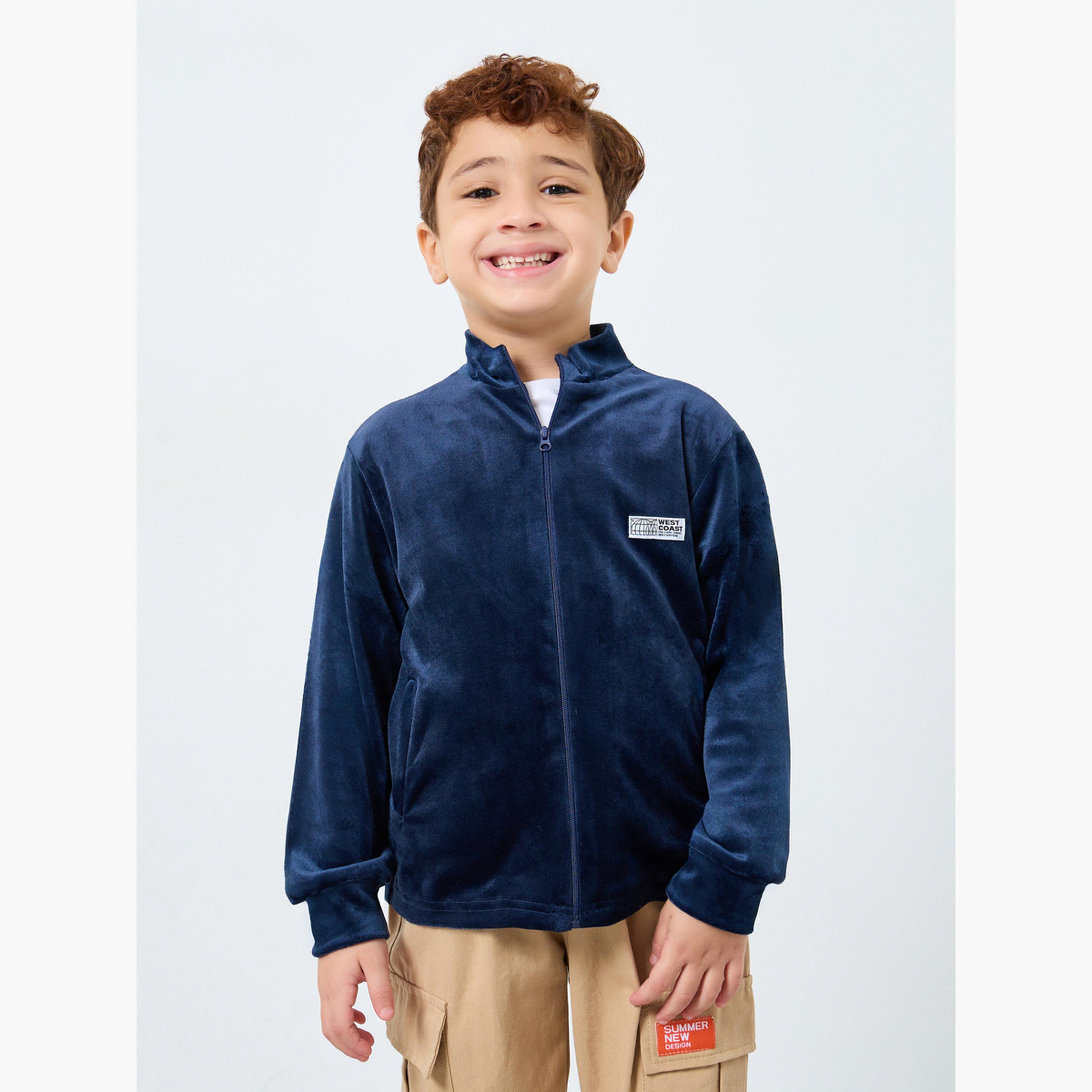 Styli Badge Detail High Neck Long Sleeves Boy's Zip Through Jacket-boys-clothing-jacketsandcoats-image-4