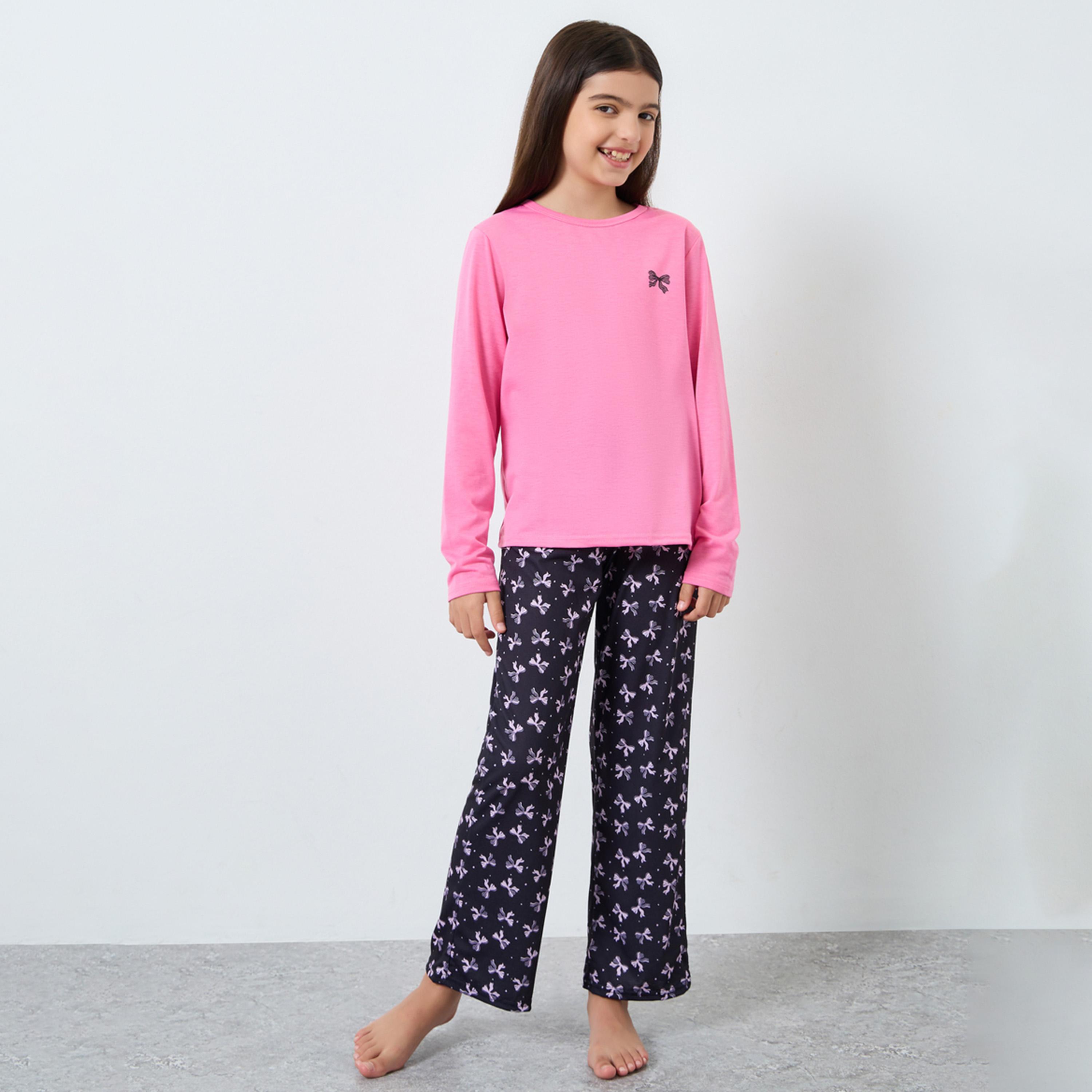ستايلي - بيجاما تي شيرت بأكمام طويلة طبعة فيونكة-girls-clothing-nightwear-image-1