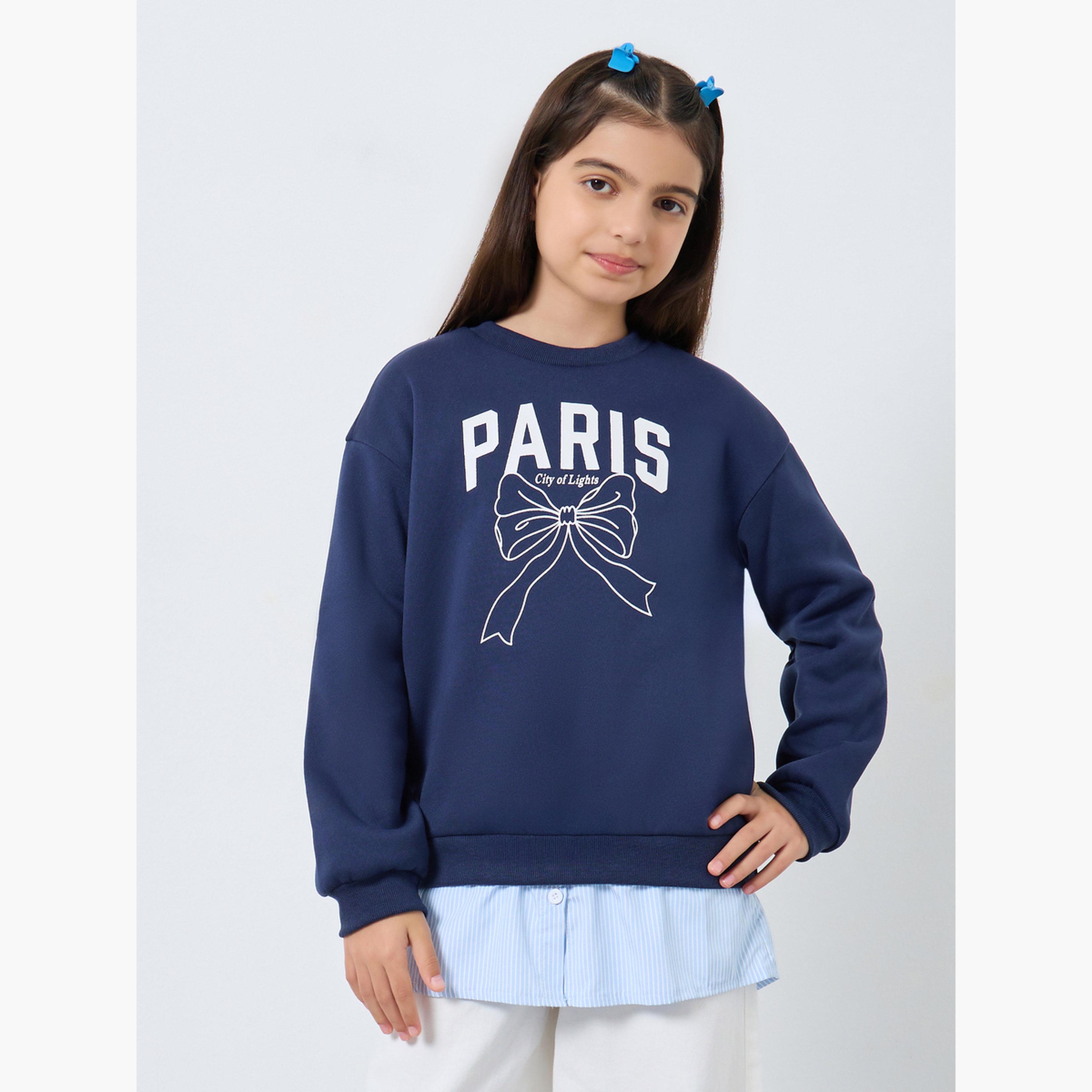 ستايلي - سويت شيرت جرافيكي بفيونكة بحرية للمراهقين-girls-clothing-sweatshirts-image-1