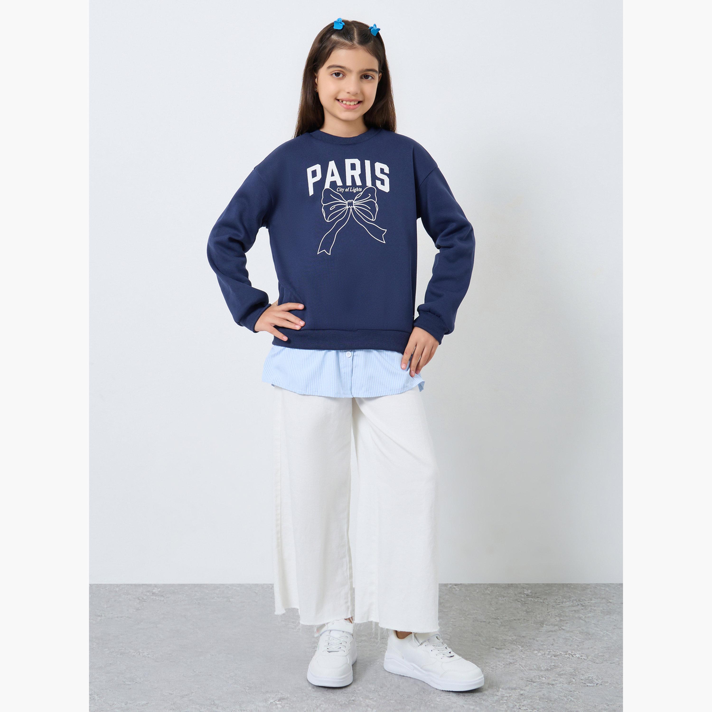 ستايلي - سويت شيرت جرافيكي بفيونكة بحرية للمراهقين-girls-clothing-sweatshirts-image-2