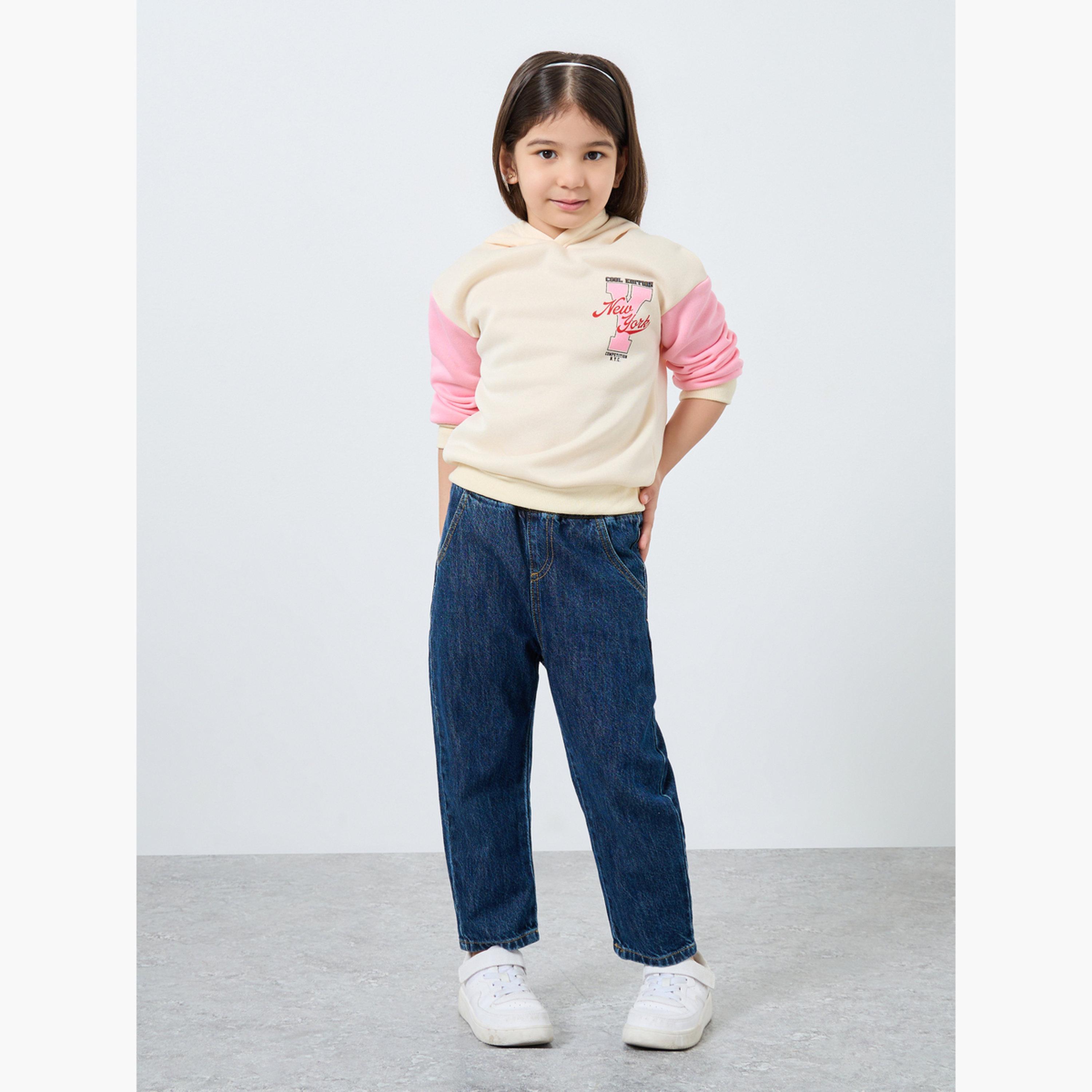 ستايلي - هودي مطبوع عليه كتلة ألوان بيج للبنات-girls-clothing-sweatshirts-image-2