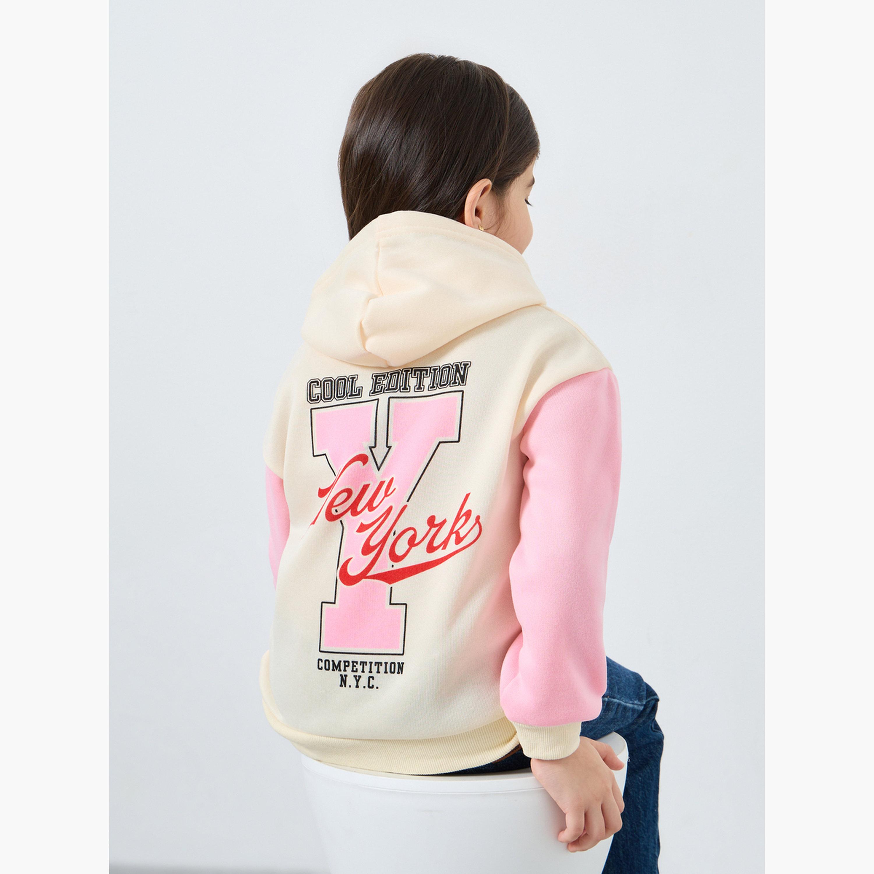 ستايلي - هودي مطبوع عليه كتلة ألوان بيج للبنات-girls-clothing-sweatshirts-image-3