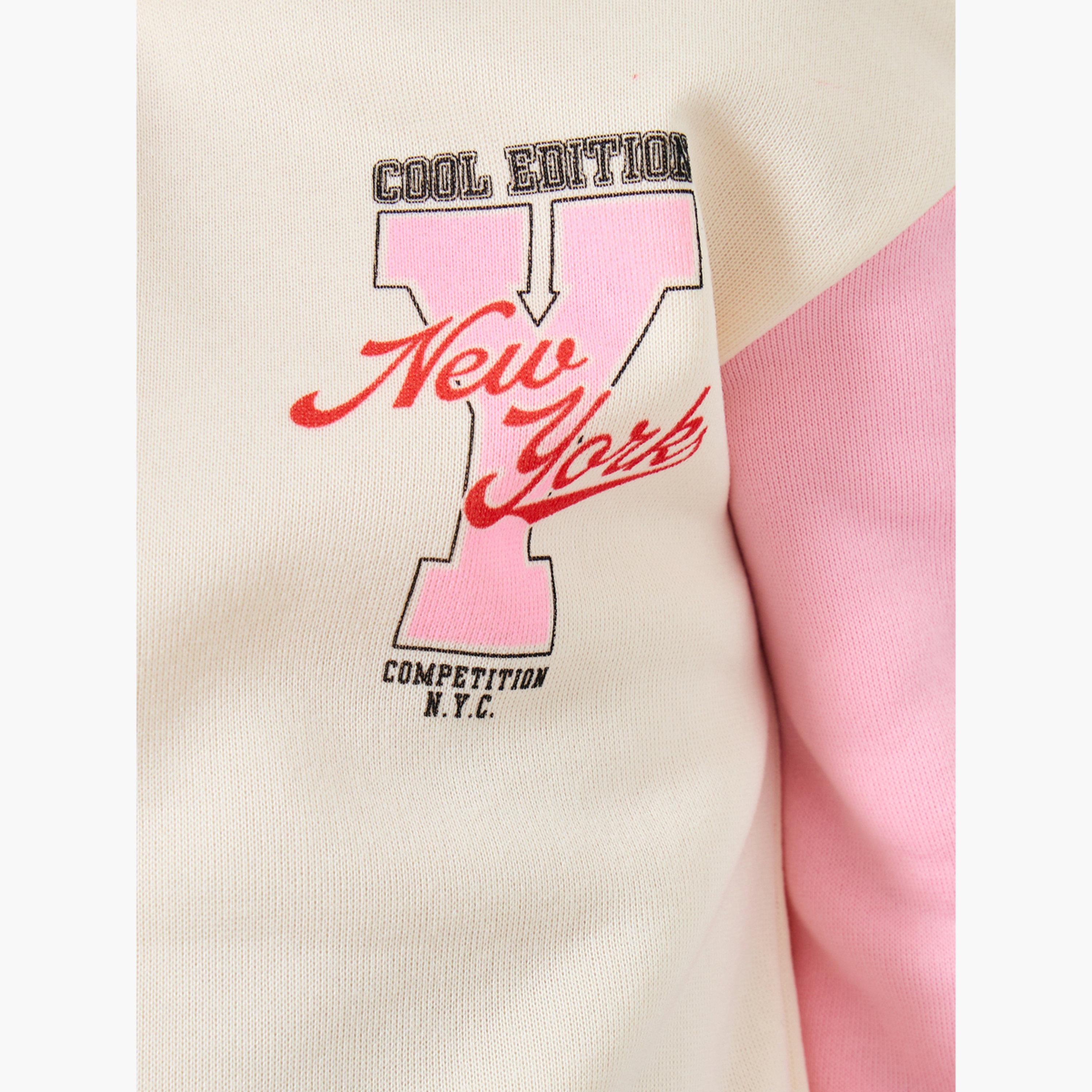 ستايلي - هودي مطبوع عليه كتلة ألوان بيج للبنات-girls-clothing-sweatshirts-image-4