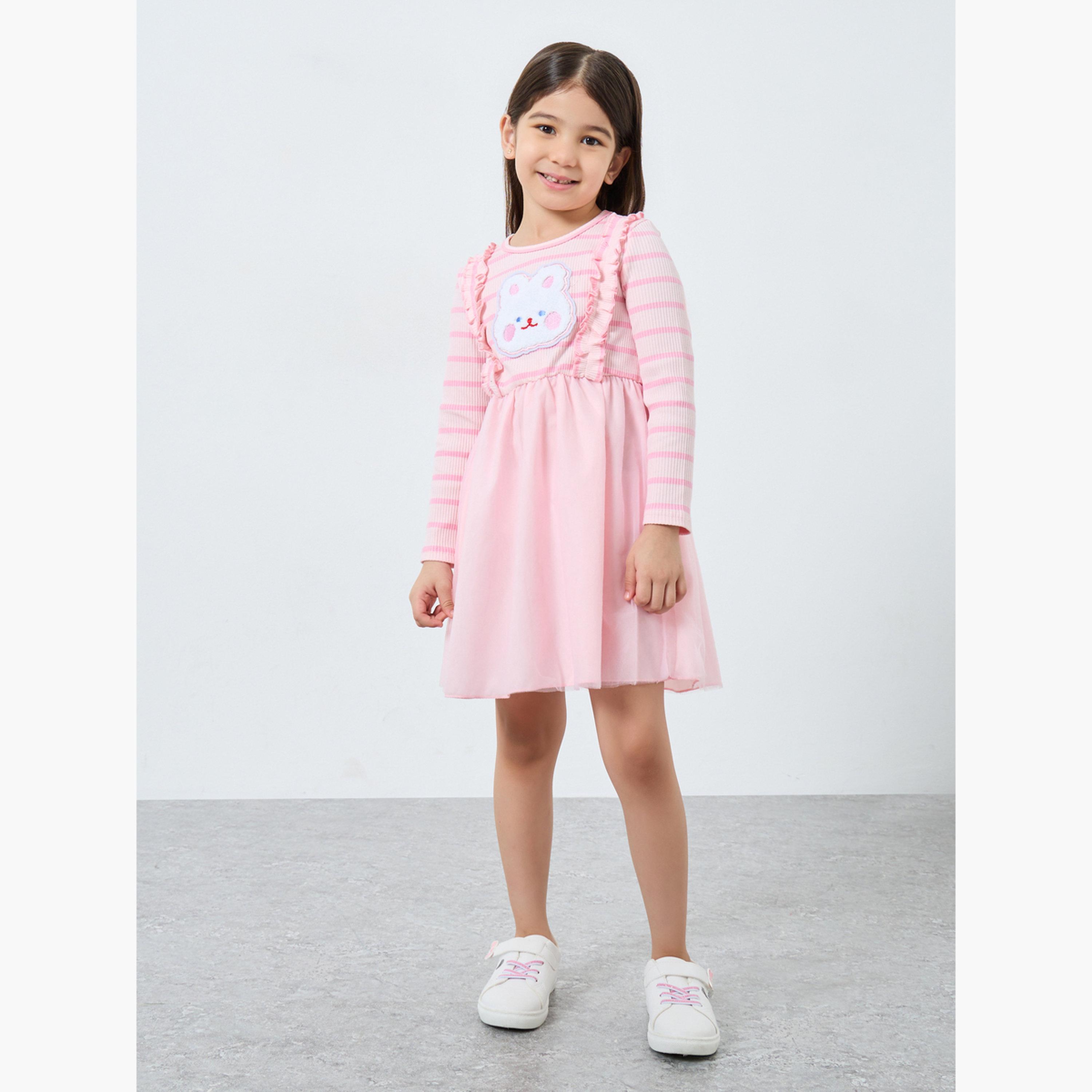 Take Two Girls Pink Bear Applique A-Line Dress-girls-clothing-dressesandjumpsuits-image-2