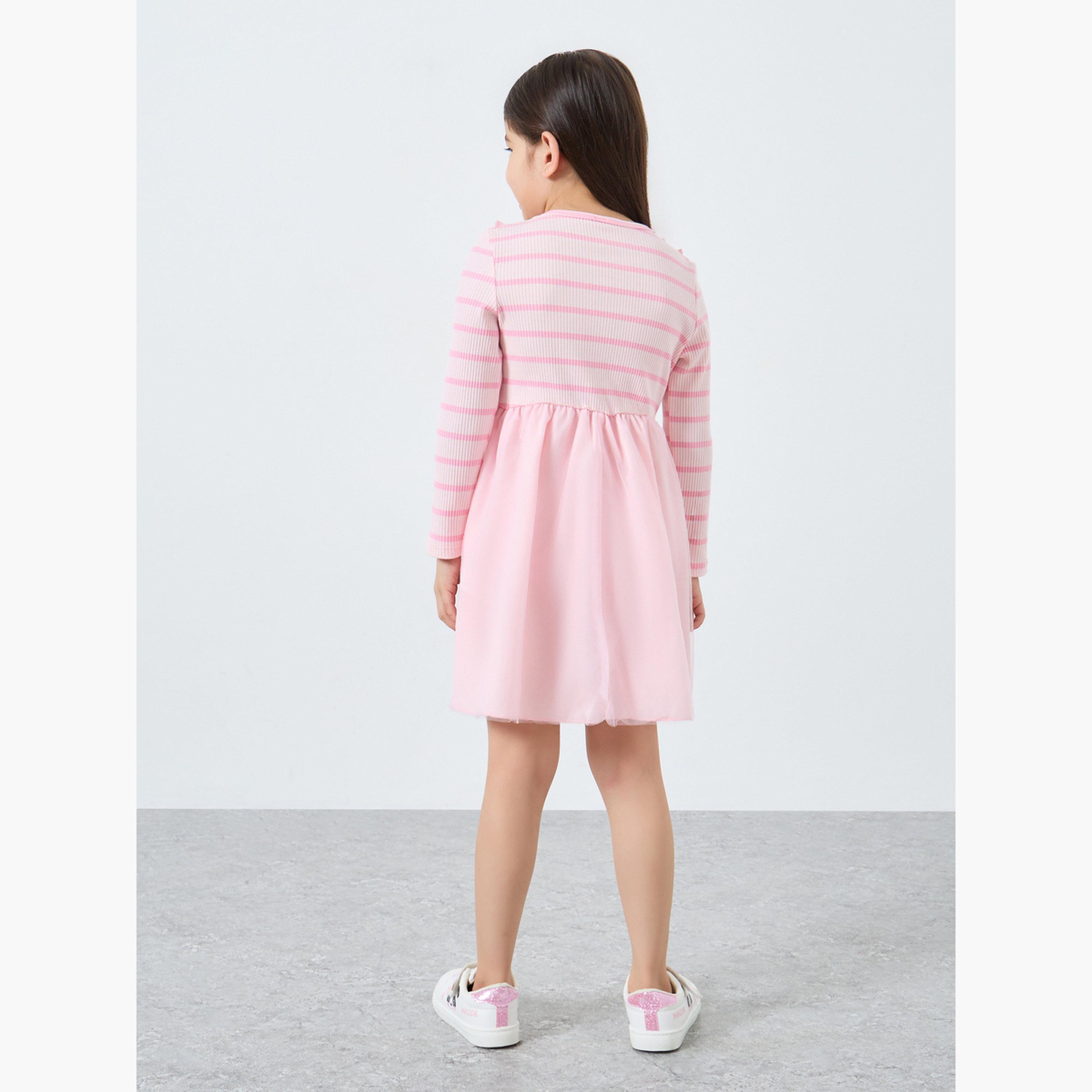 تيك تو - فستان بتصميم A مزين بدب وردي للبنات-girls-clothing-dressesandjumpsuits-image-4