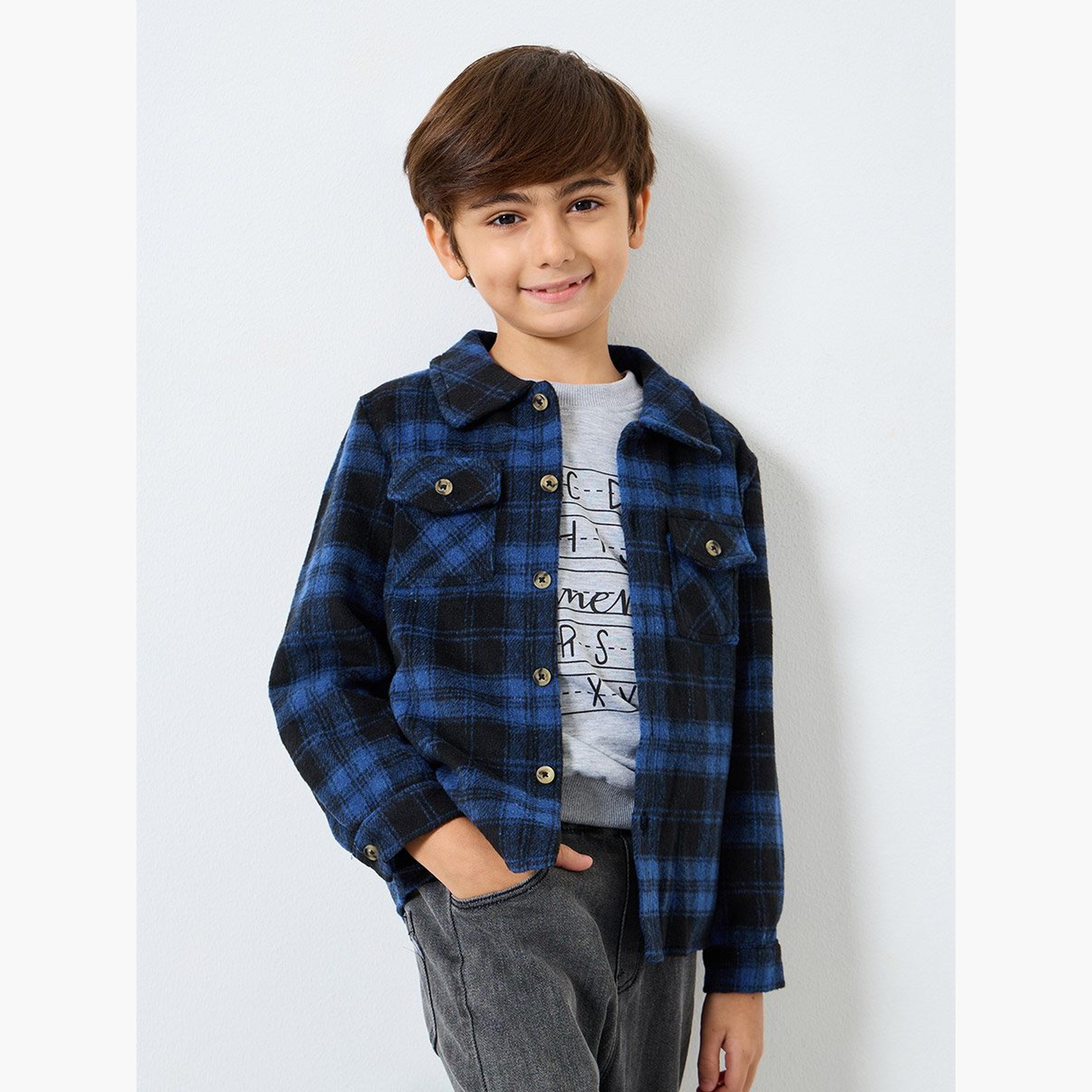 ستايلي - قميص فلانل أزرق منقوش للأولاد-boys-clothing-shirts-image-1