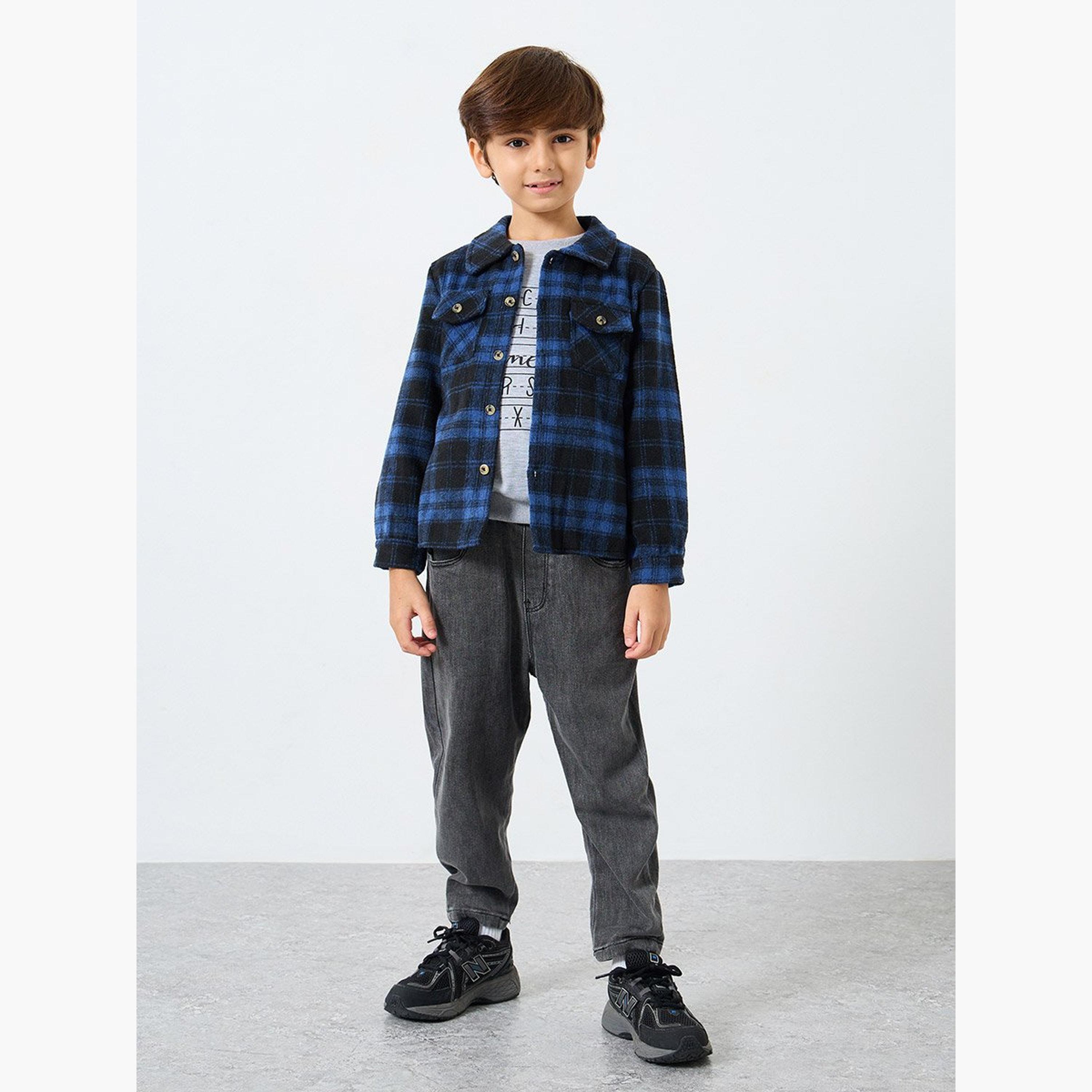 Styli Boys Blue Flannel Checkered Shirt-boys-clothing-shirts-image-2