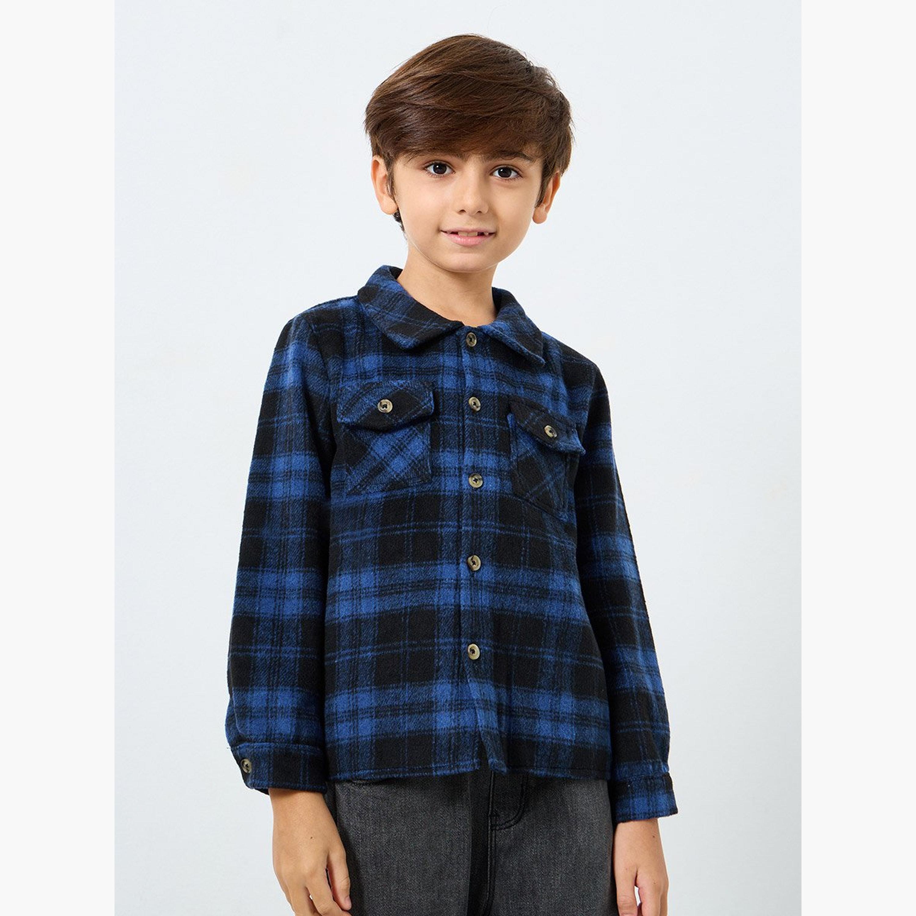 Styli Boys Blue Flannel Checkered Shirt-boys-clothing-shirts-image-3