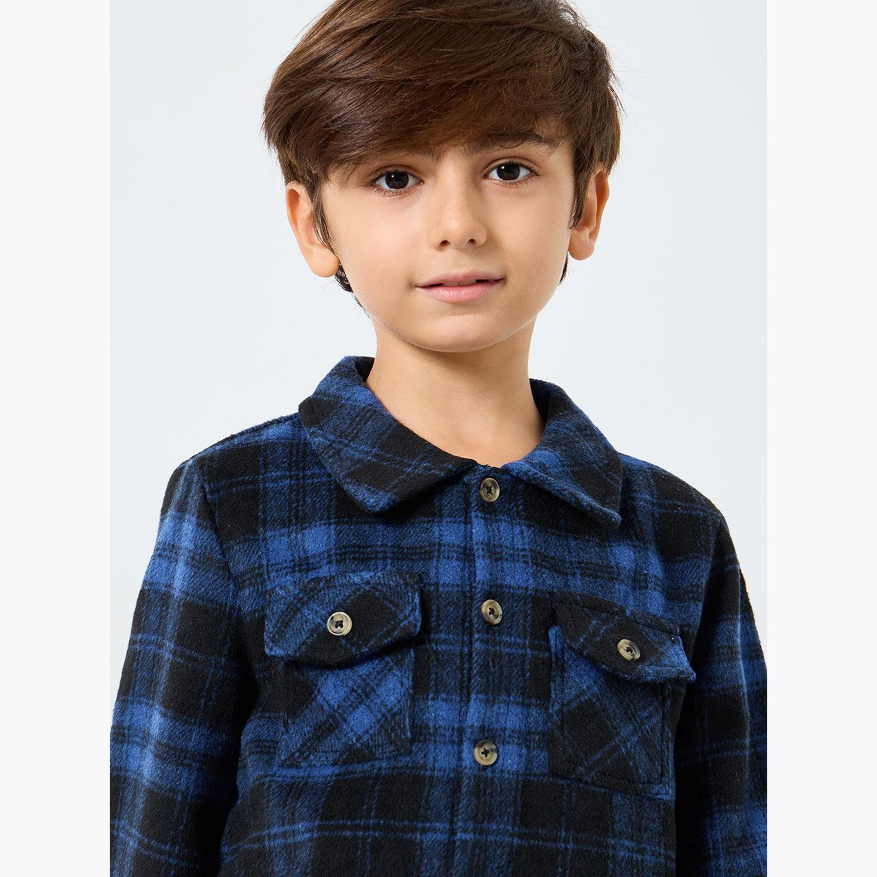 Styli Boys Blue Flannel Checkered Shirt-boys-clothing-shirts-image-4