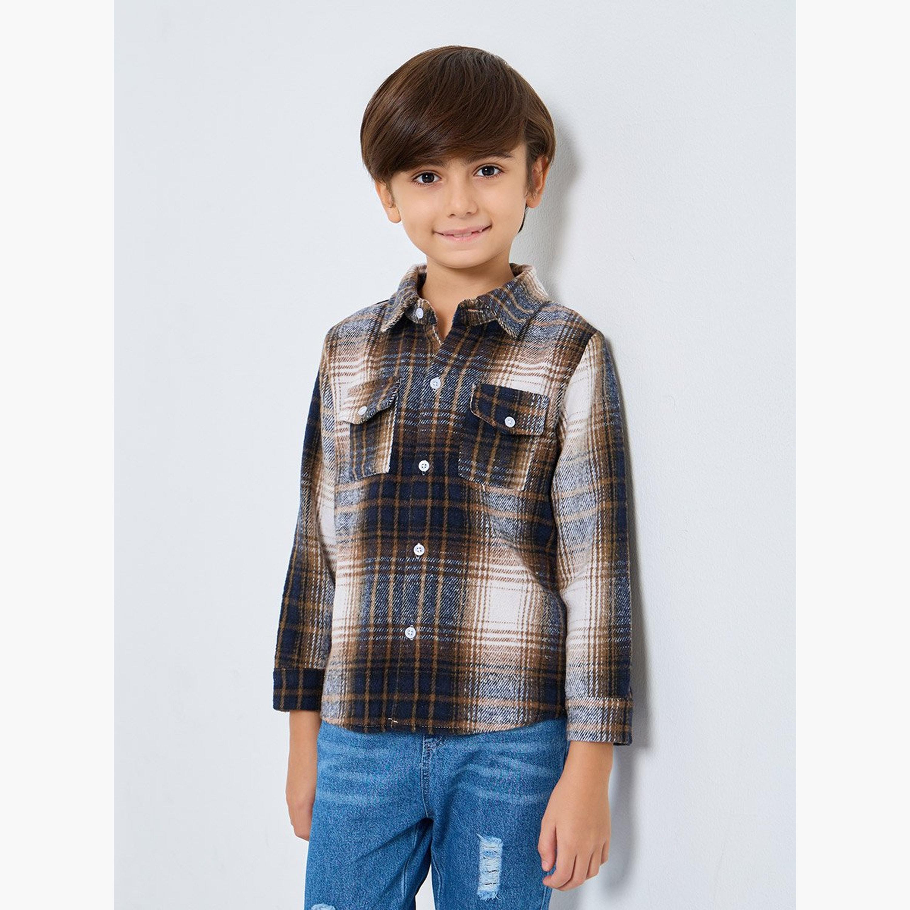 ستايلي - قميص فلانل بني منقوش للأولاد-boys-clothing-shirts-image-1