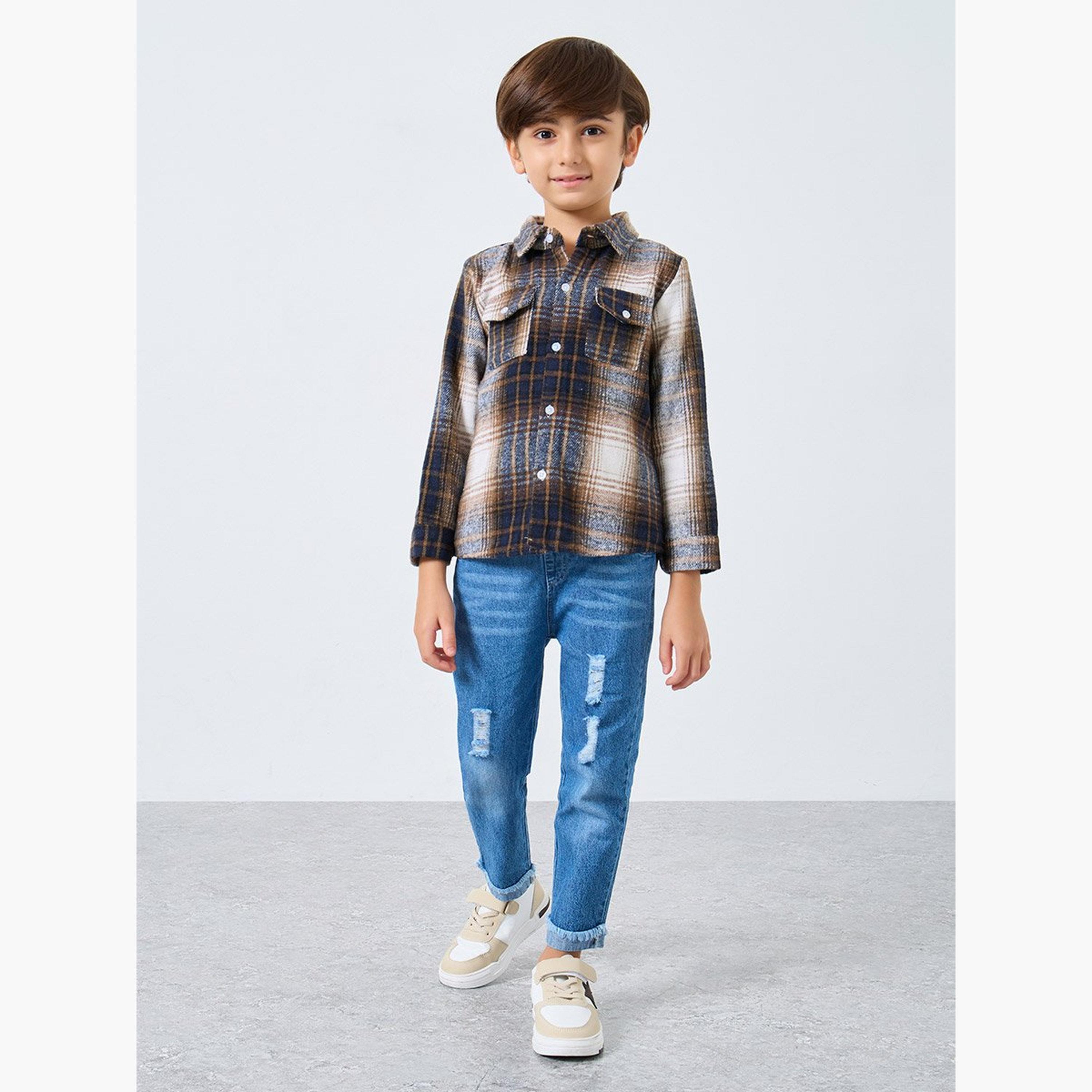 Styli Boys Brown Flannel Checkered Shirt-boys-clothing-shirts-image-2