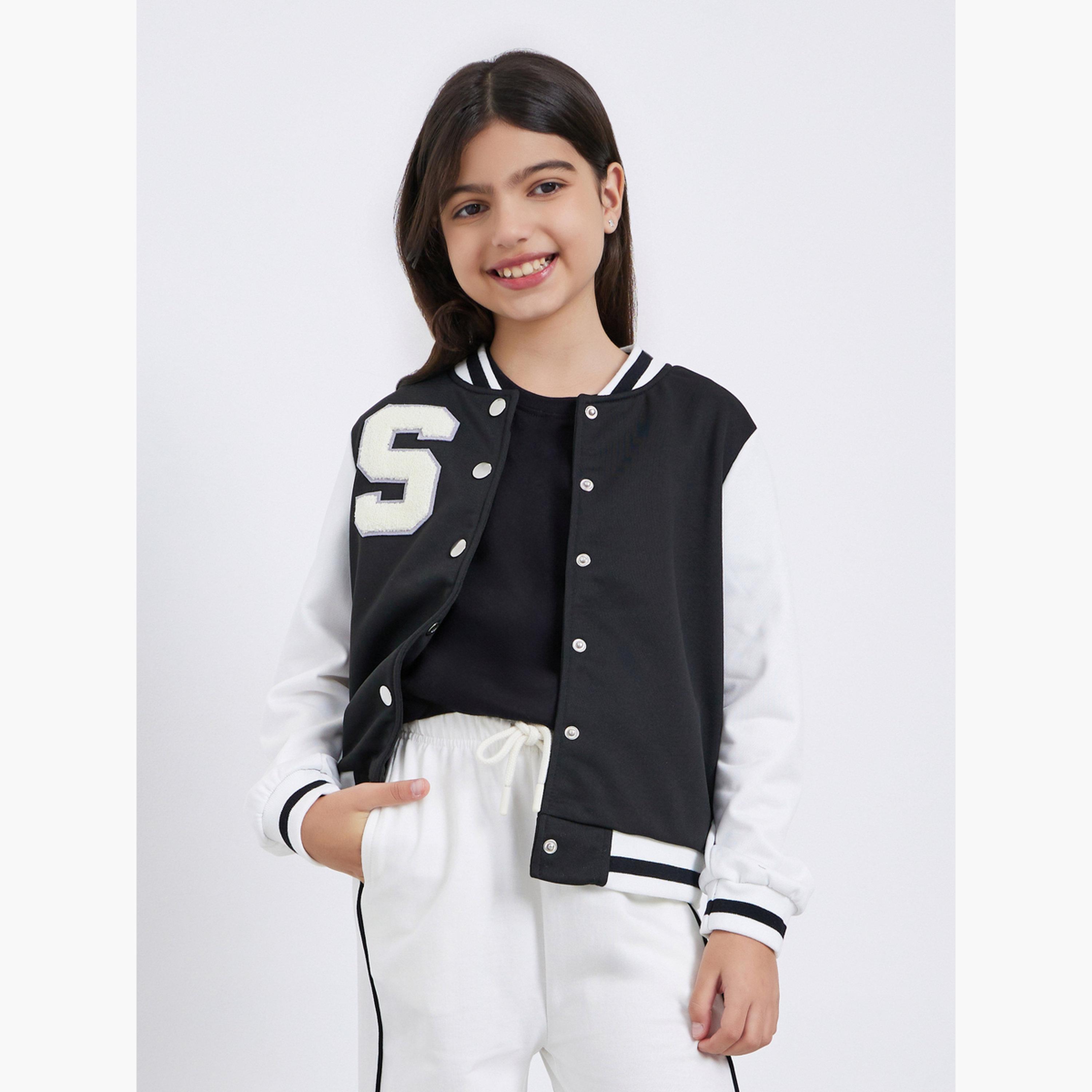 ستايلي - جاكيت بومبر أسود اللون مزين بتفاصيل تطريز-girls-clothing-winterwear-jacketsandcoats-image-3