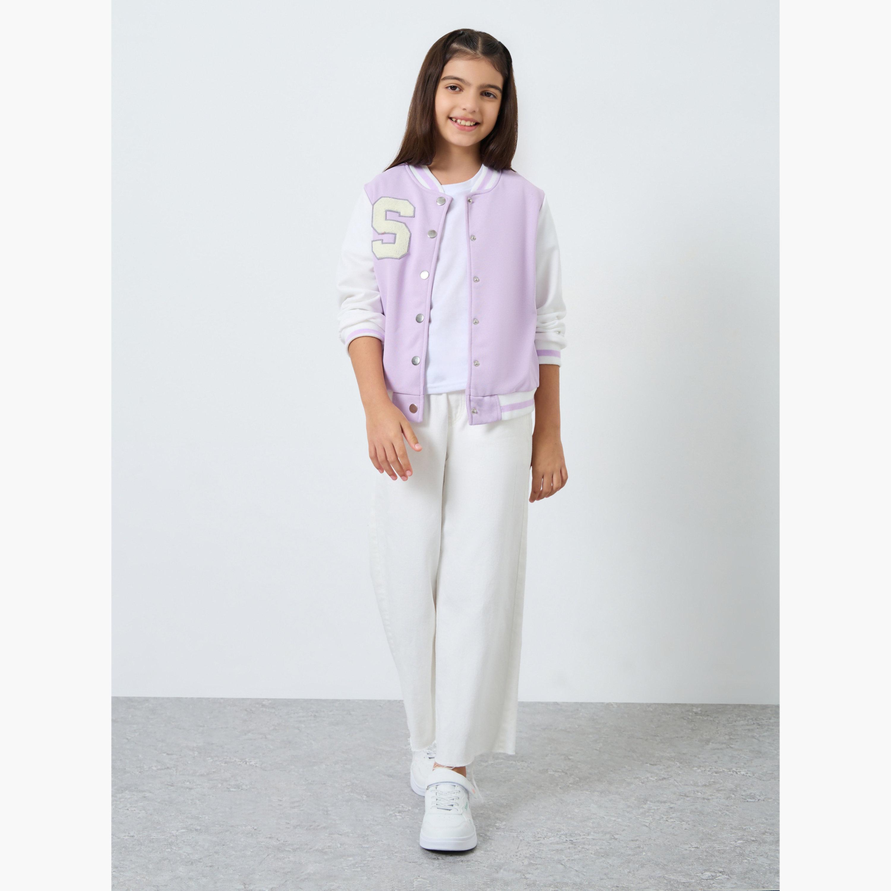 Styli Lilac Color Block Applique Detail Bomber Jacket-girls-clothing-winterwear-jacketsandcoats-image-2