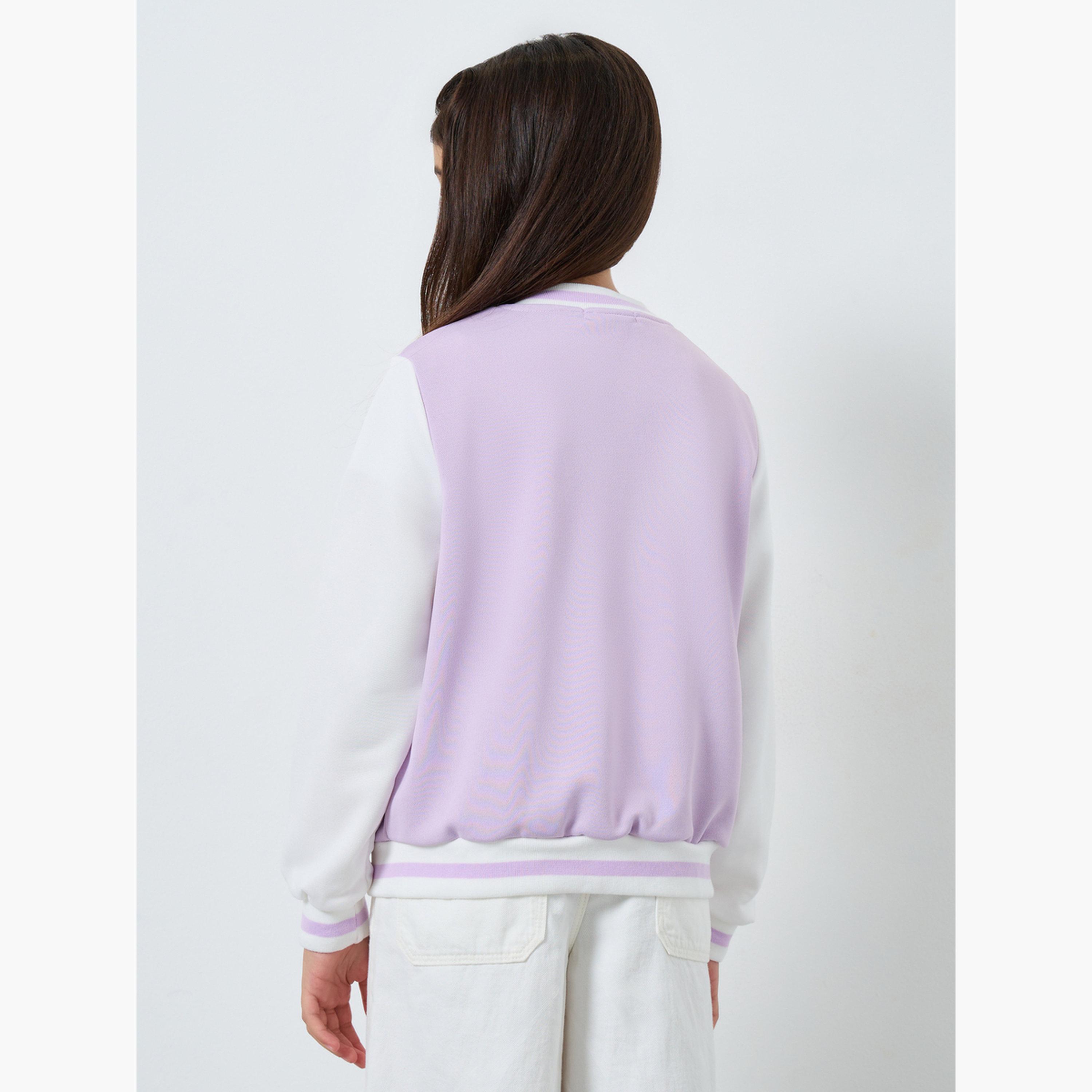 Styli Lilac Color Block Applique Detail Bomber Jacket-girls-clothing-winterwear-jacketsandcoats-image-4
