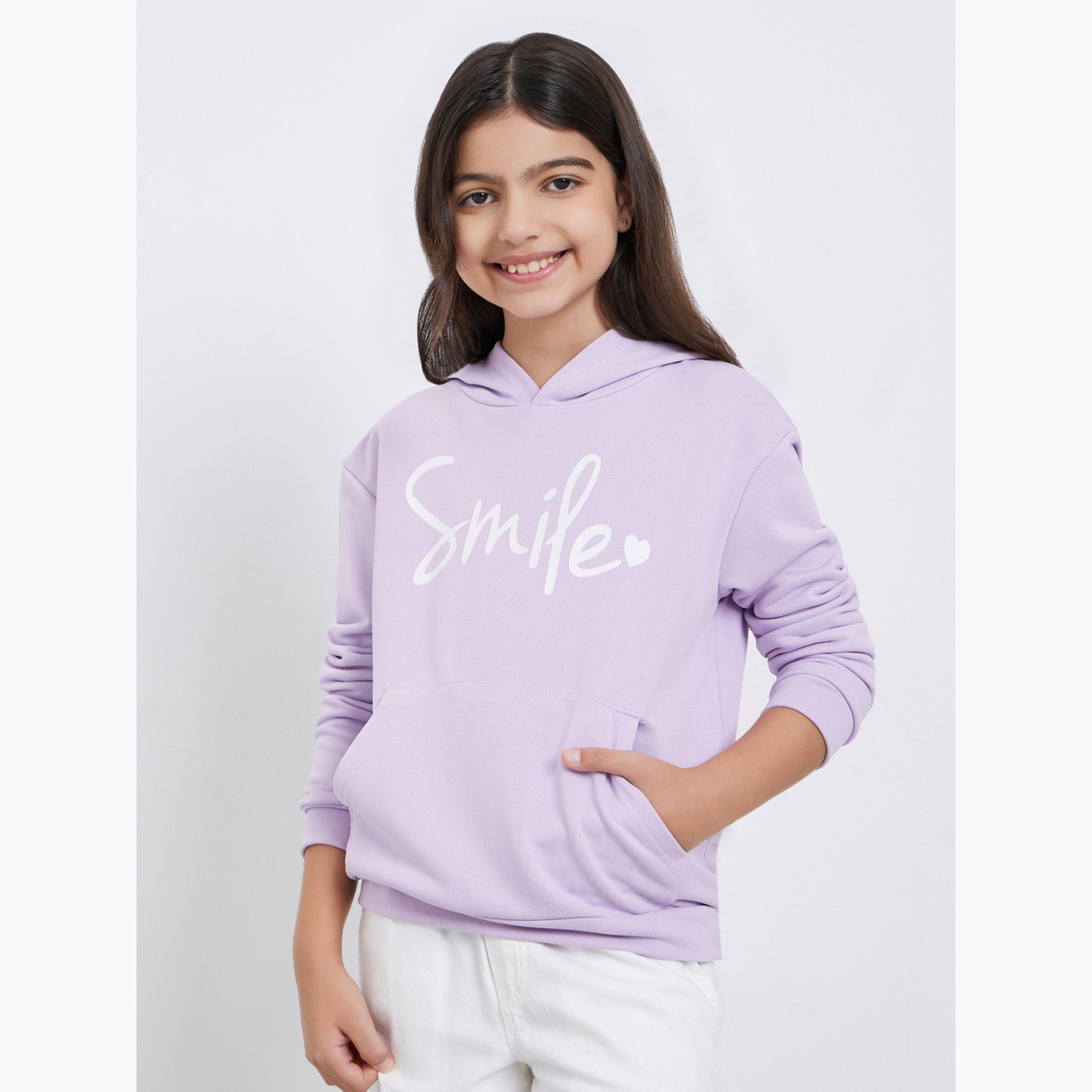 ستايلي - هودي بجيب الكنغر بطبعة خط أرجواني-girls-clothing-sweatshirts-image-1