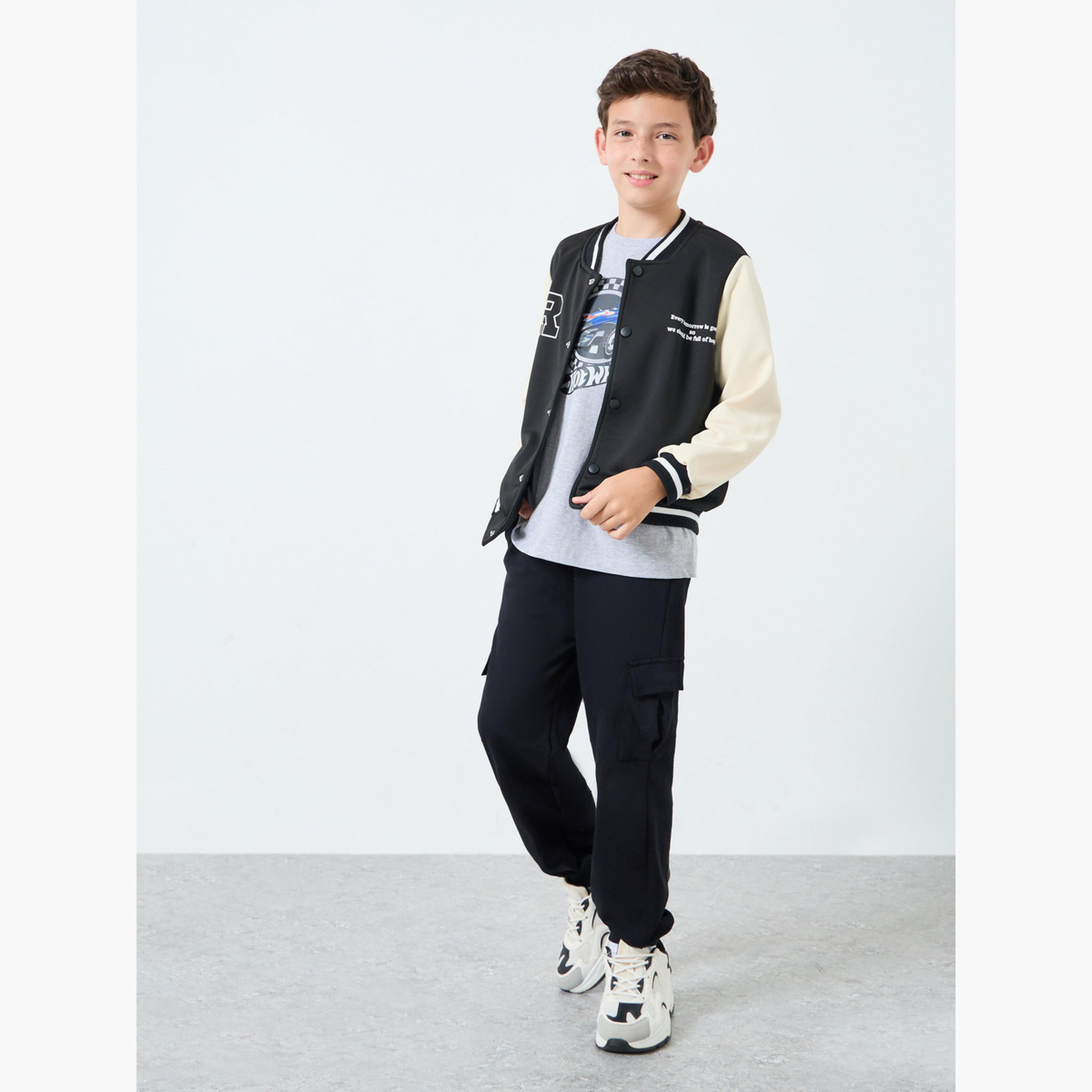 Styli Teens Black Color Block Bomber Jacket-boys-clothing-jacketsandcoats-image-2