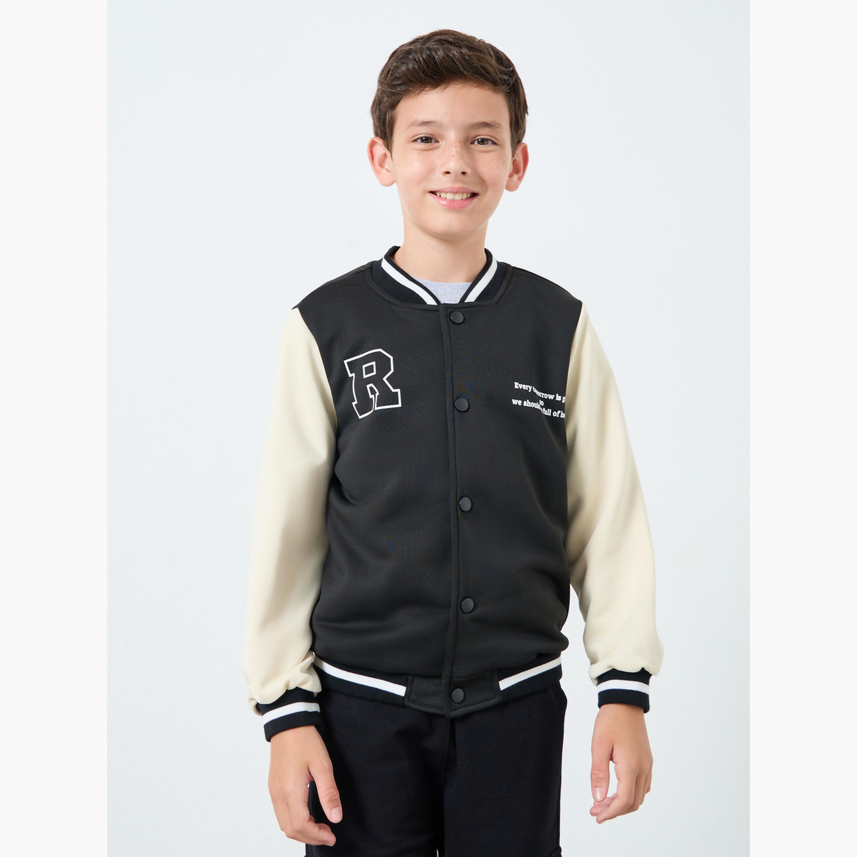 Styli Teens Black Color Block Bomber Jacket-boys-clothing-jacketsandcoats-image-3