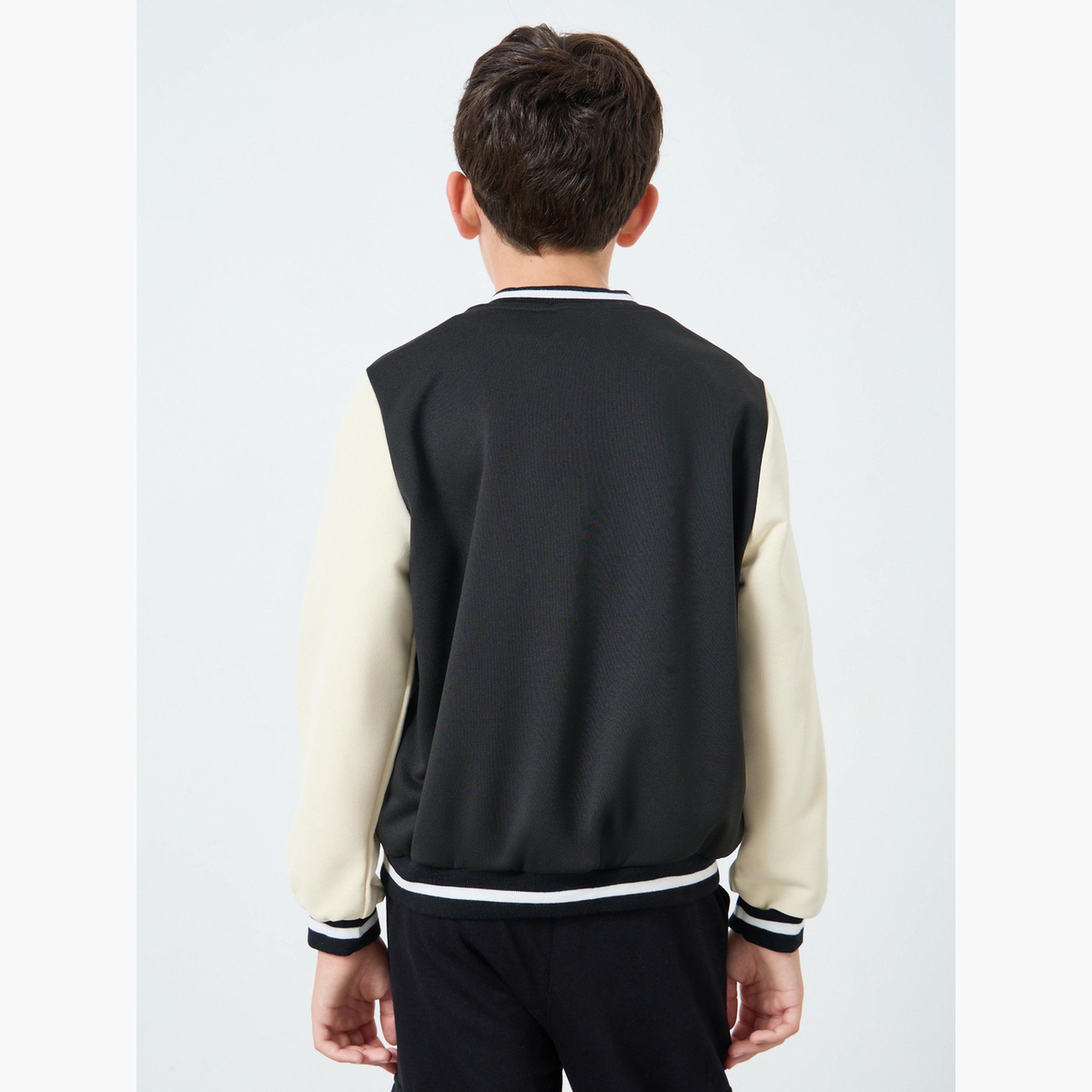 Styli Teens Black Color Block Bomber Jacket-boys-clothing-jacketsandcoats-image-4