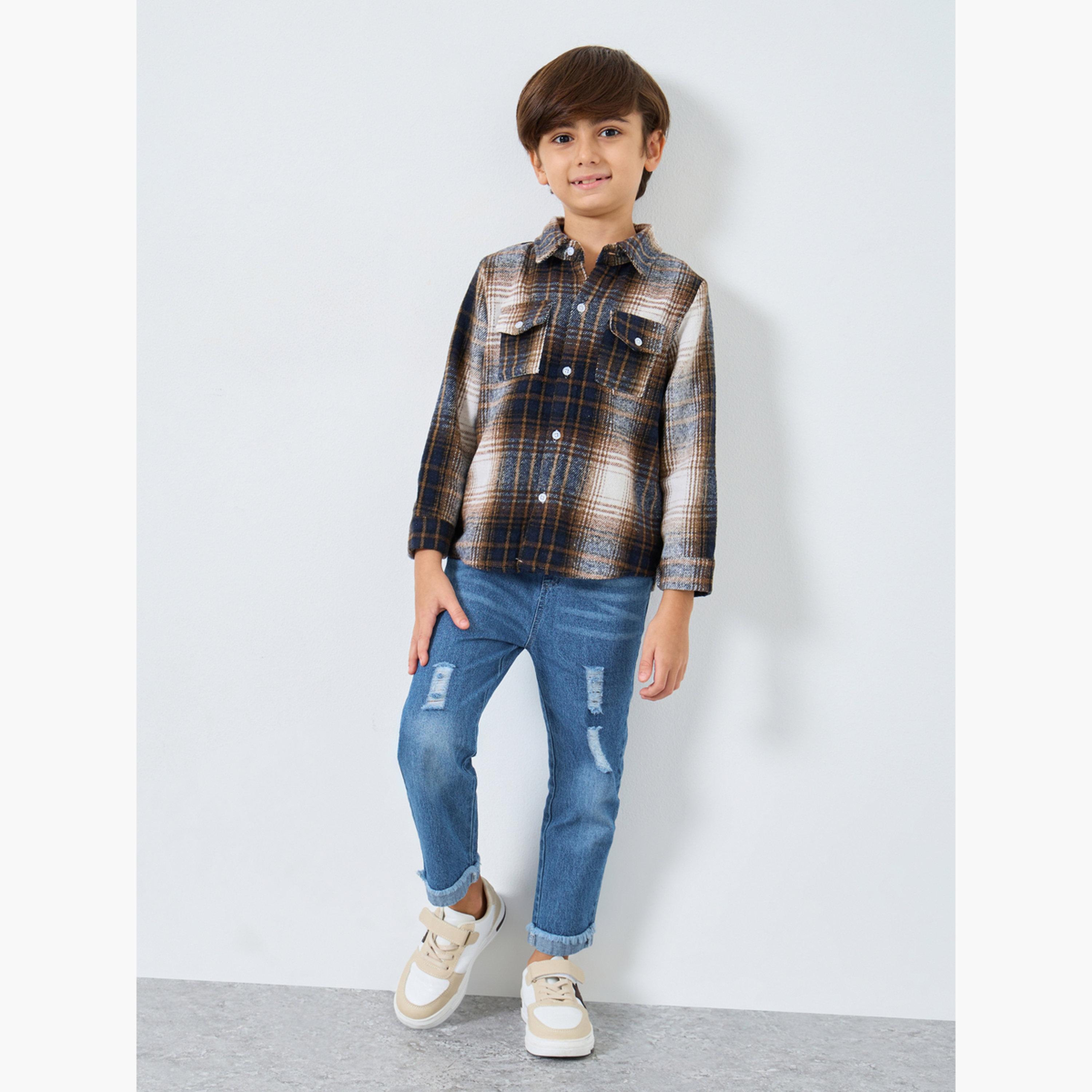 Styli Blue Distressed Straight Fit Jeans with Elasticated Wasitband-boys-clothing-bottoms-jeans-image-2