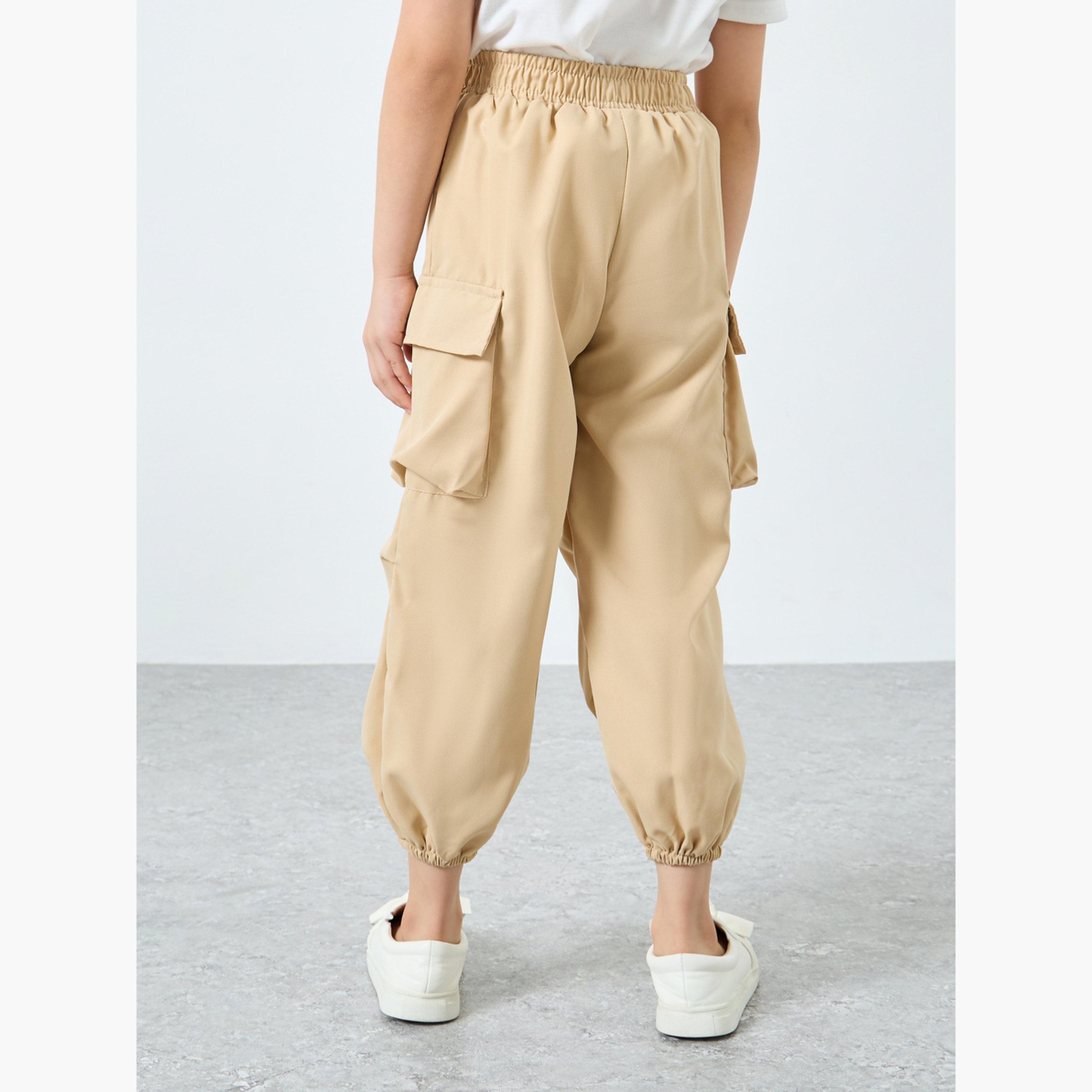 ستايلي - بنطال رياضي للبنات لون بيج مع جيوب وحزام خصر مطاطي-girls-clothing-bottoms-joggersandtrackpants-image-4