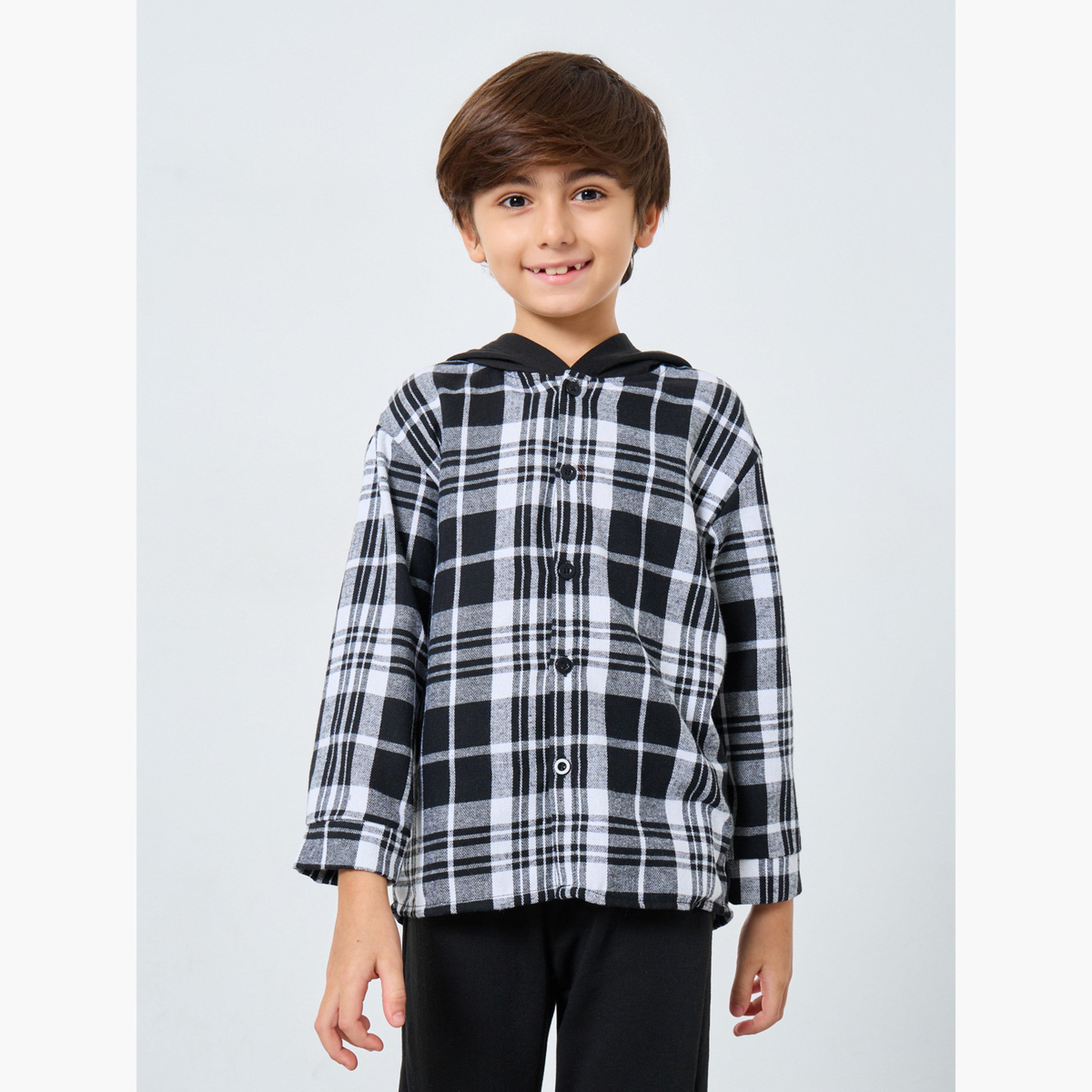 ستايلي - طقم قميص وبنطال رياضي من الفلانيل بنقشة مربعات للأولاد-boys-clothing-setsandcoords-image-2