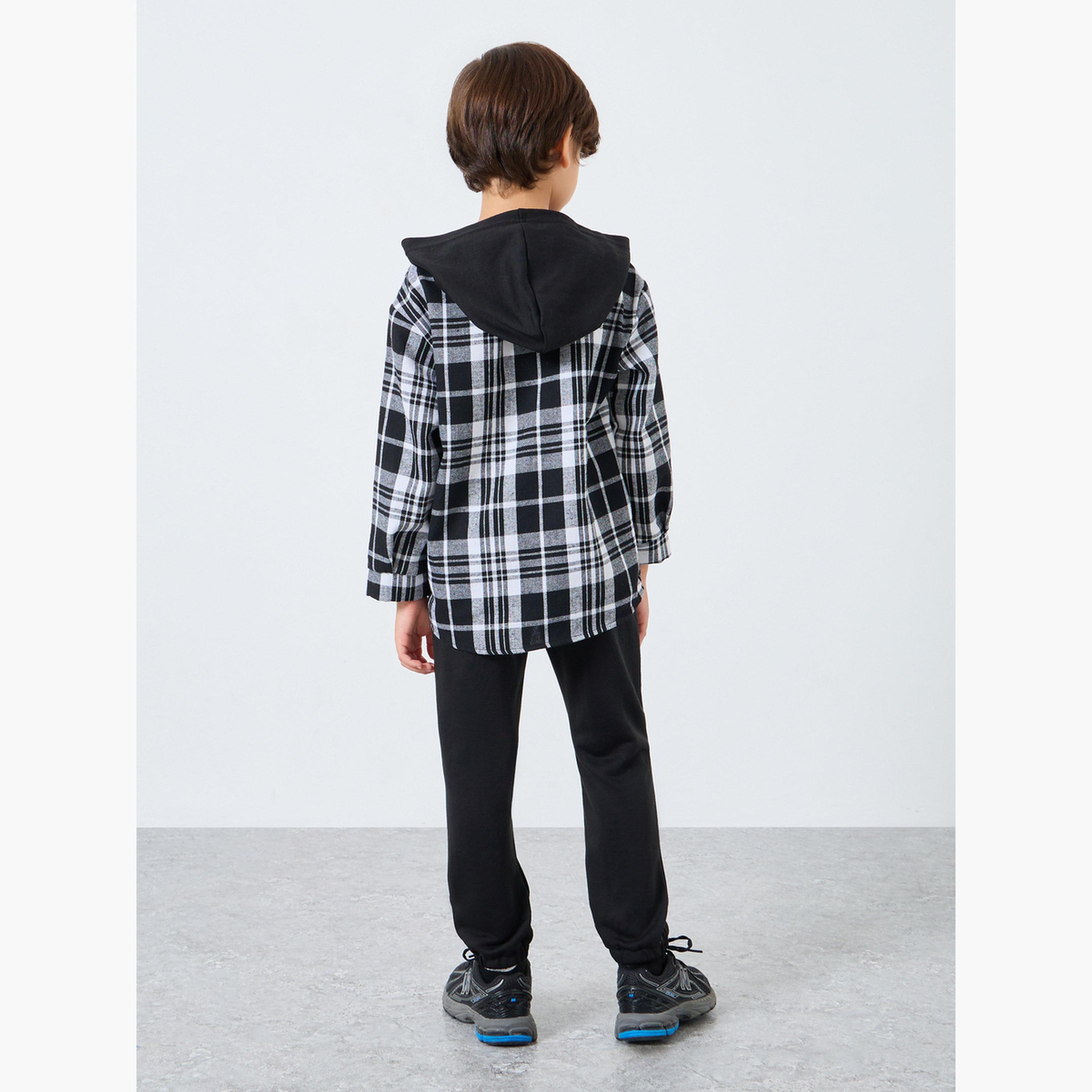 ستايلي - طقم قميص وبنطال رياضي من الفلانيل بنقشة مربعات للأولاد-boys-clothing-setsandcoords-image-4
