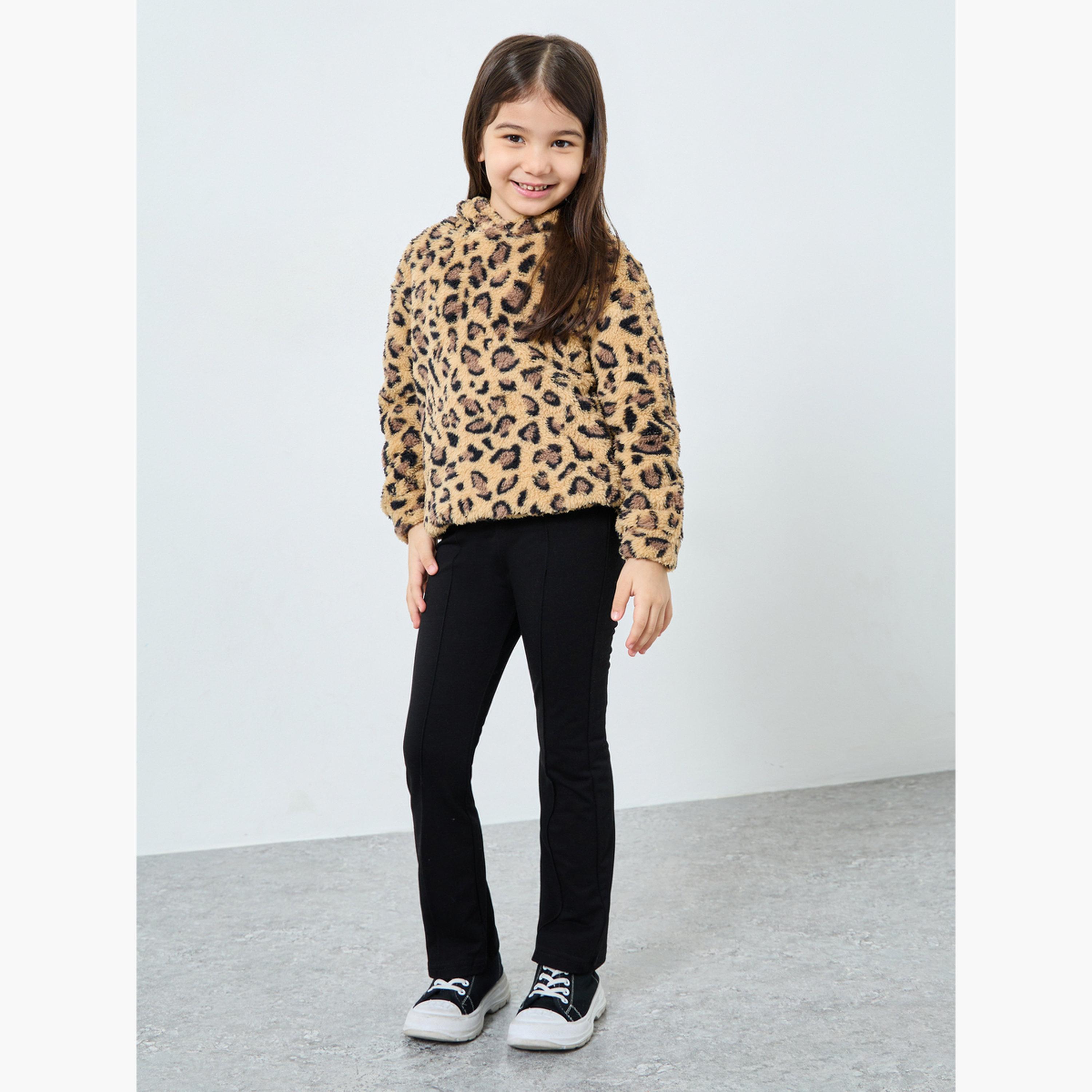 ستايلي - هودي بطبعة حيوانات من الفرو الصناعي للبنات-girls-clothing-winterwear-jacketsandcoats-image-2