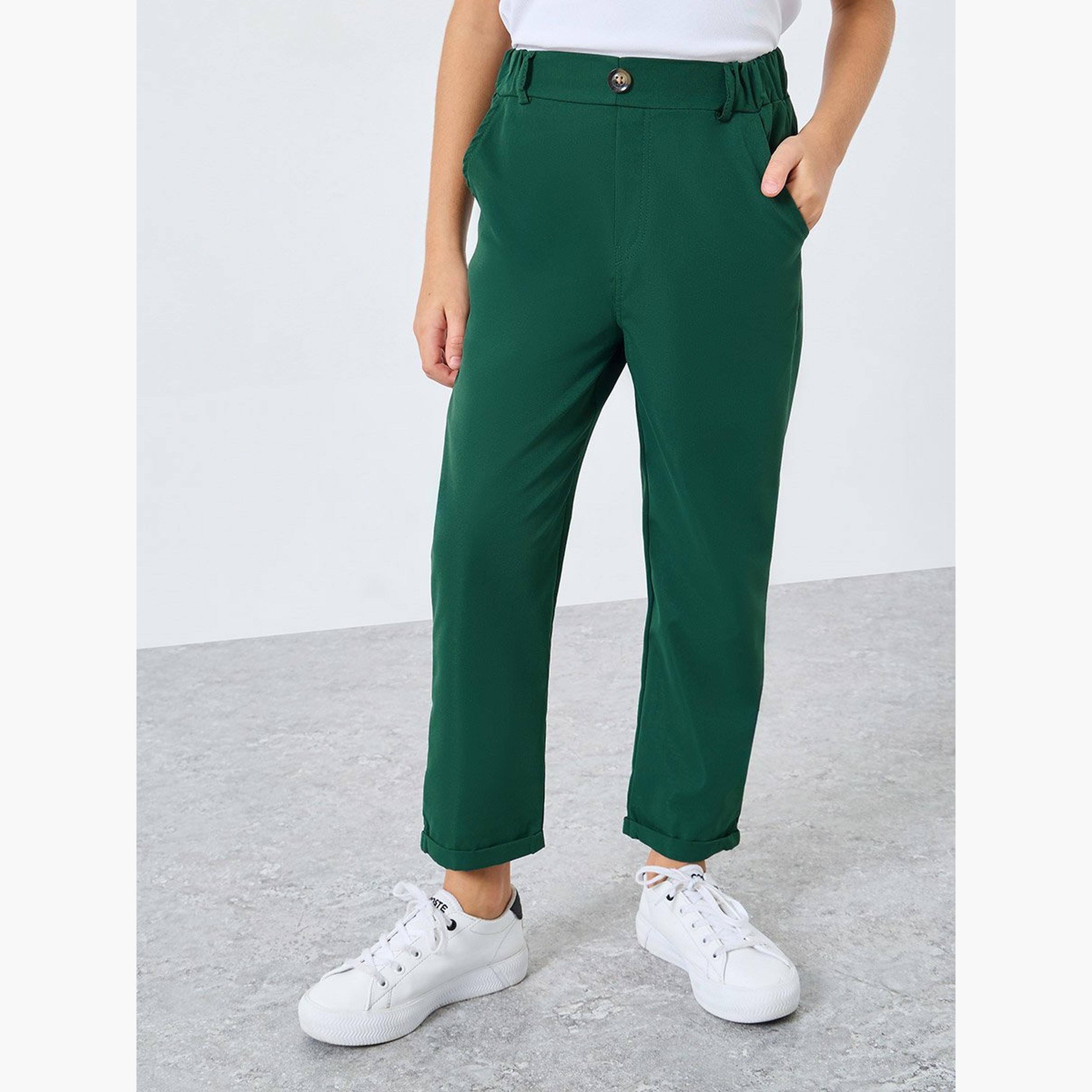 Styli Boys Green Solid Pants with Elastic Waistband-boys-clothing-bottoms-joggersandtrackpants-image-1