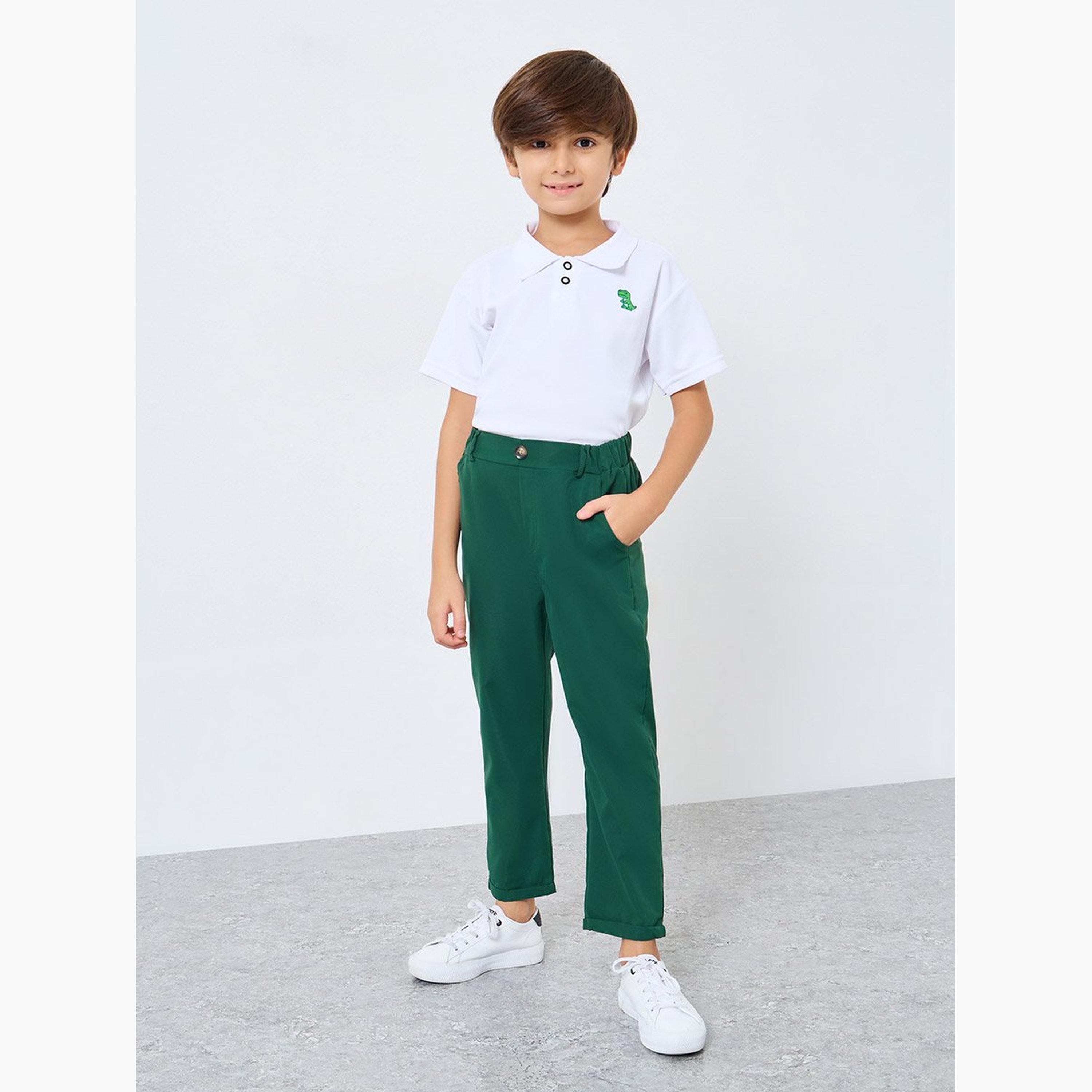 Styli Boys Green Solid Pants with Elastic Waistband-boys-clothing-bottoms-joggersandtrackpants-image-2