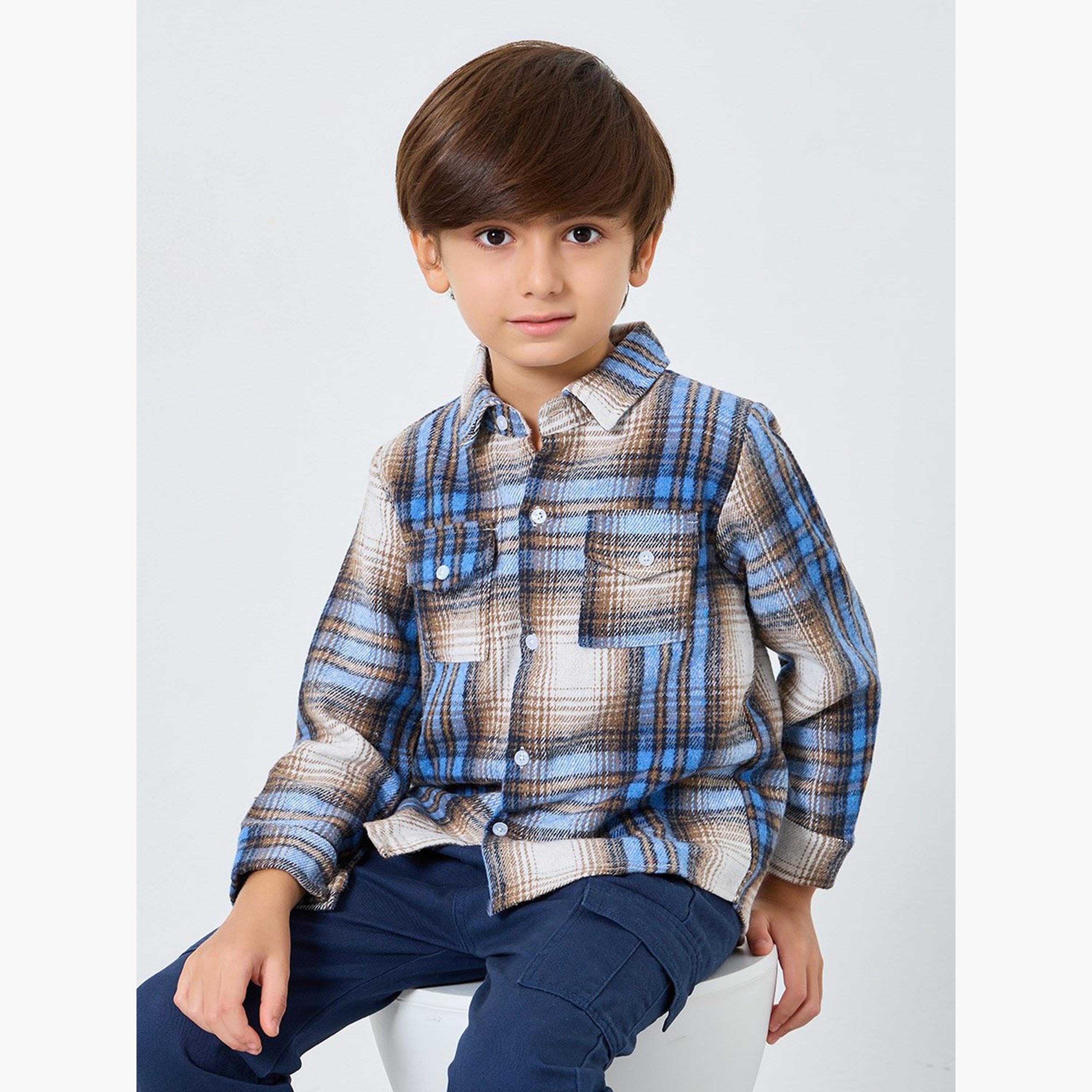 Styli Boys Blue Flannel Checkered Shirt-boys-clothing-shirts-image-1
