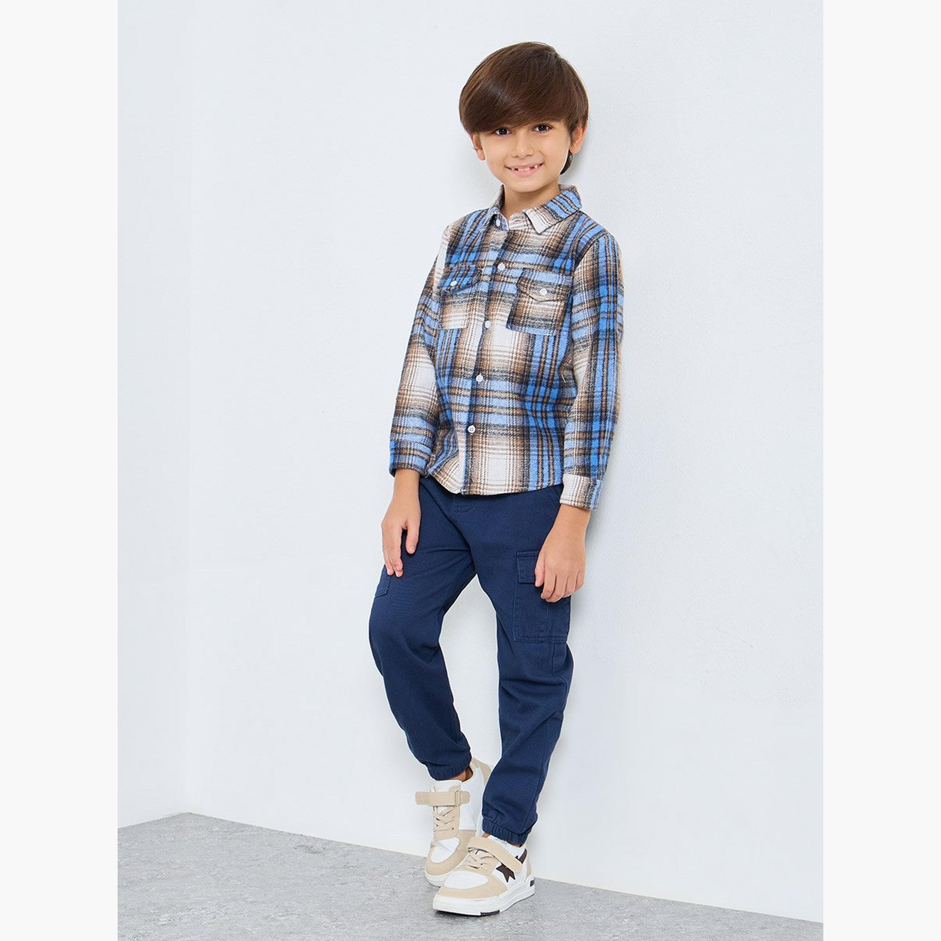Styli Boys Blue Flannel Checkered Shirt-boys-clothing-shirts-image-2