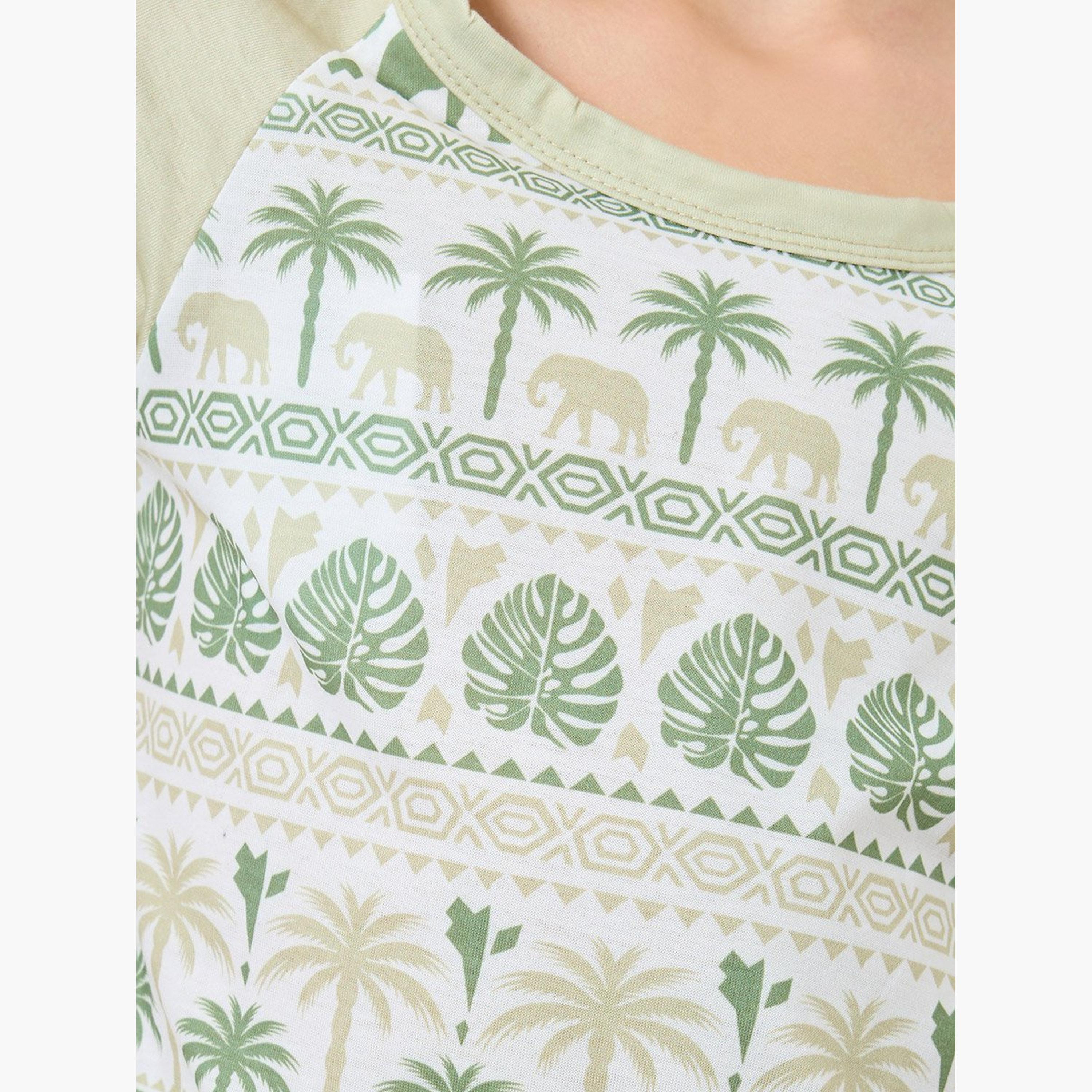 Take Two Boys Green Elephant Print T-Shirt and Pyjama Set-boys-clothing-nightwear-image-3