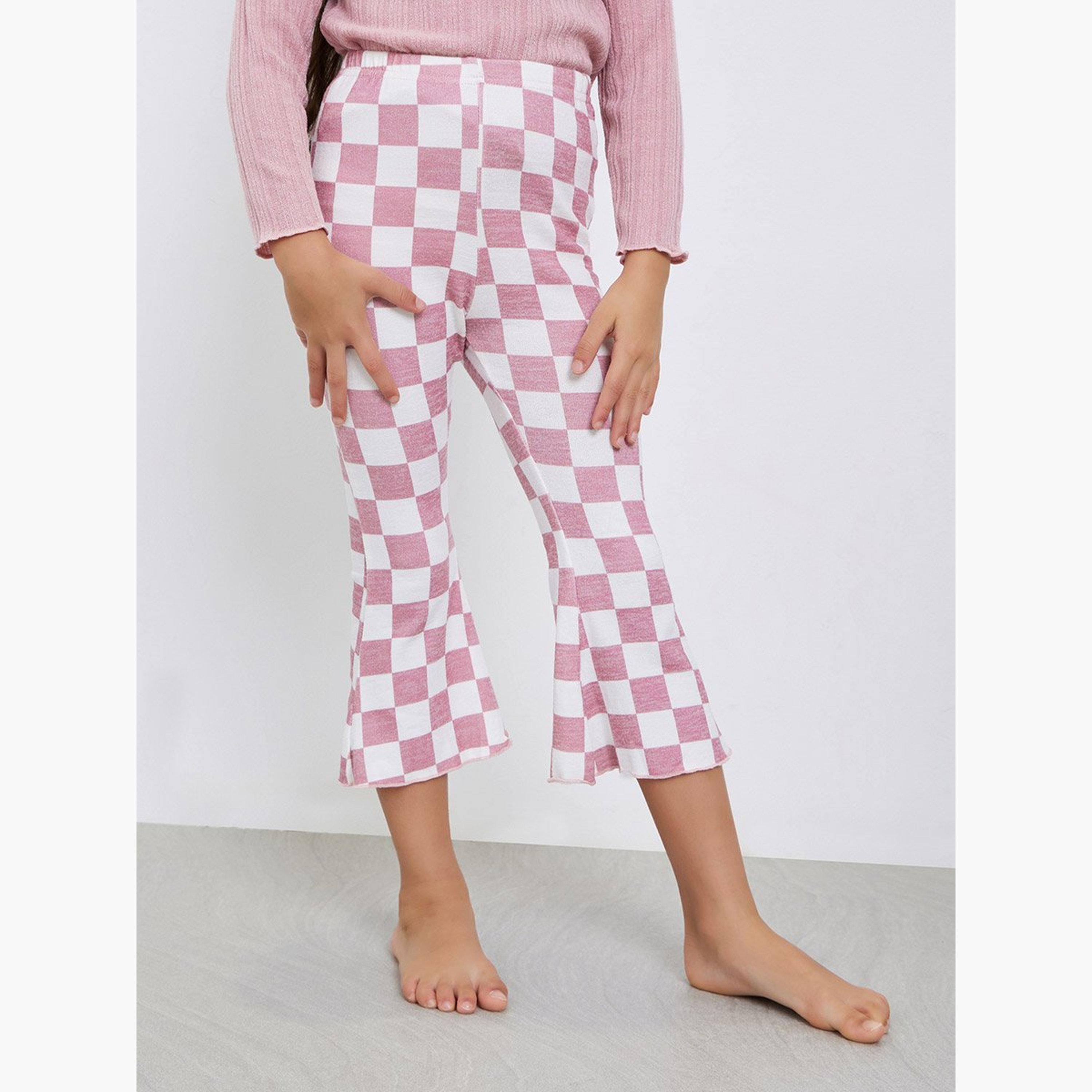 Take Two Girls Textured T-Shirt and Checked Flared Pants Set-girls-clothing-setsandcoords-image-6