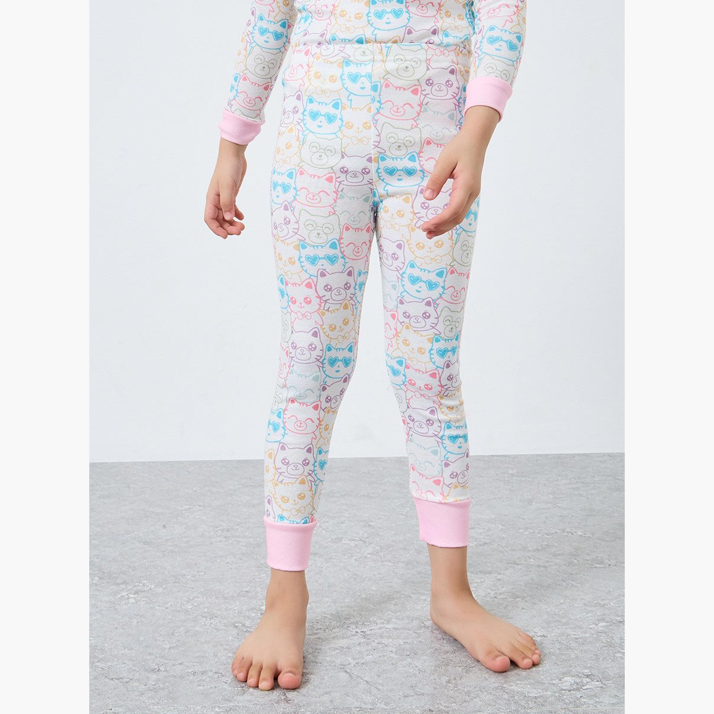 Take Two Girls Cat Graphic T-Shirt and Cuffed Pyjama Set-girls-clothing-nightwear-image-6