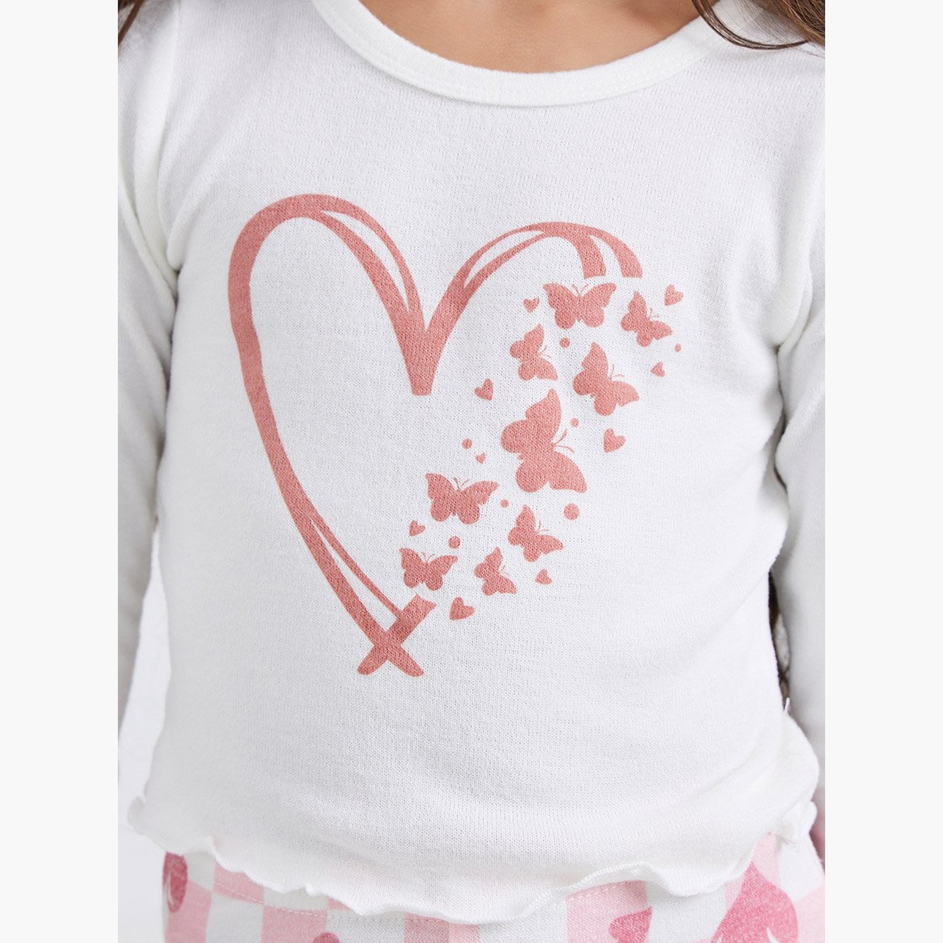 طقم تيشيرت بطبعة قلب مع ليقنز واسع-girls-clothing-setsandcoords-image-3