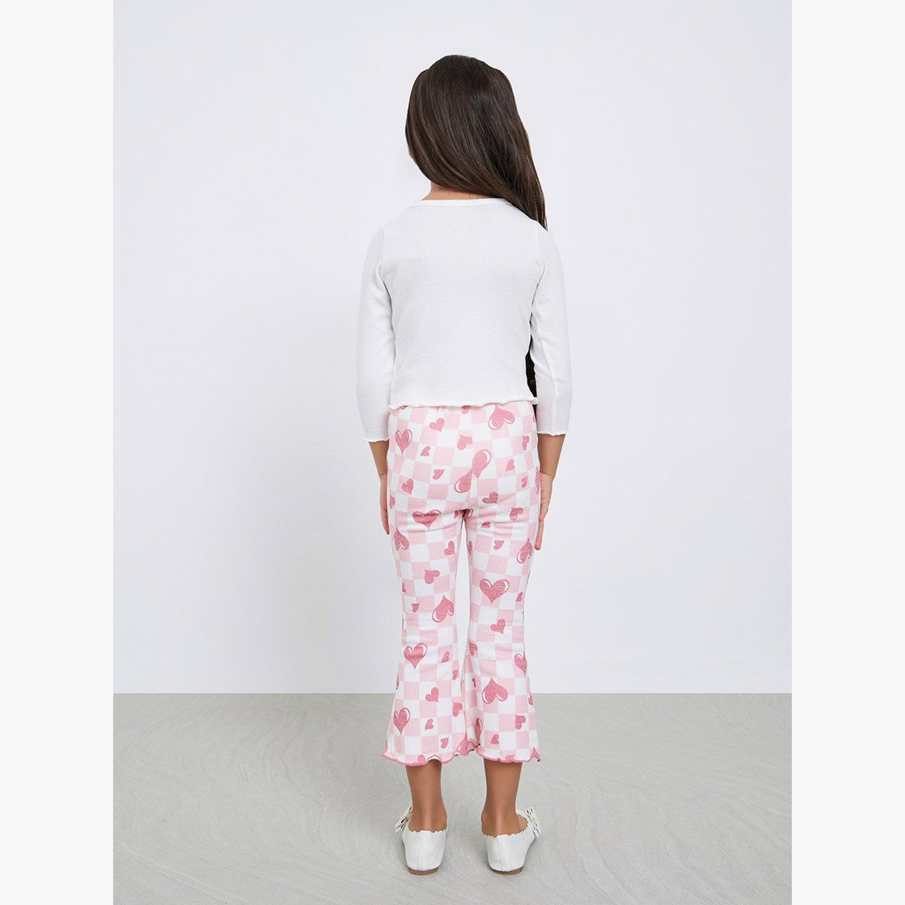 طقم تيشيرت بطبعة قلب مع ليقنز واسع-girls-clothing-setsandcoords-image-4