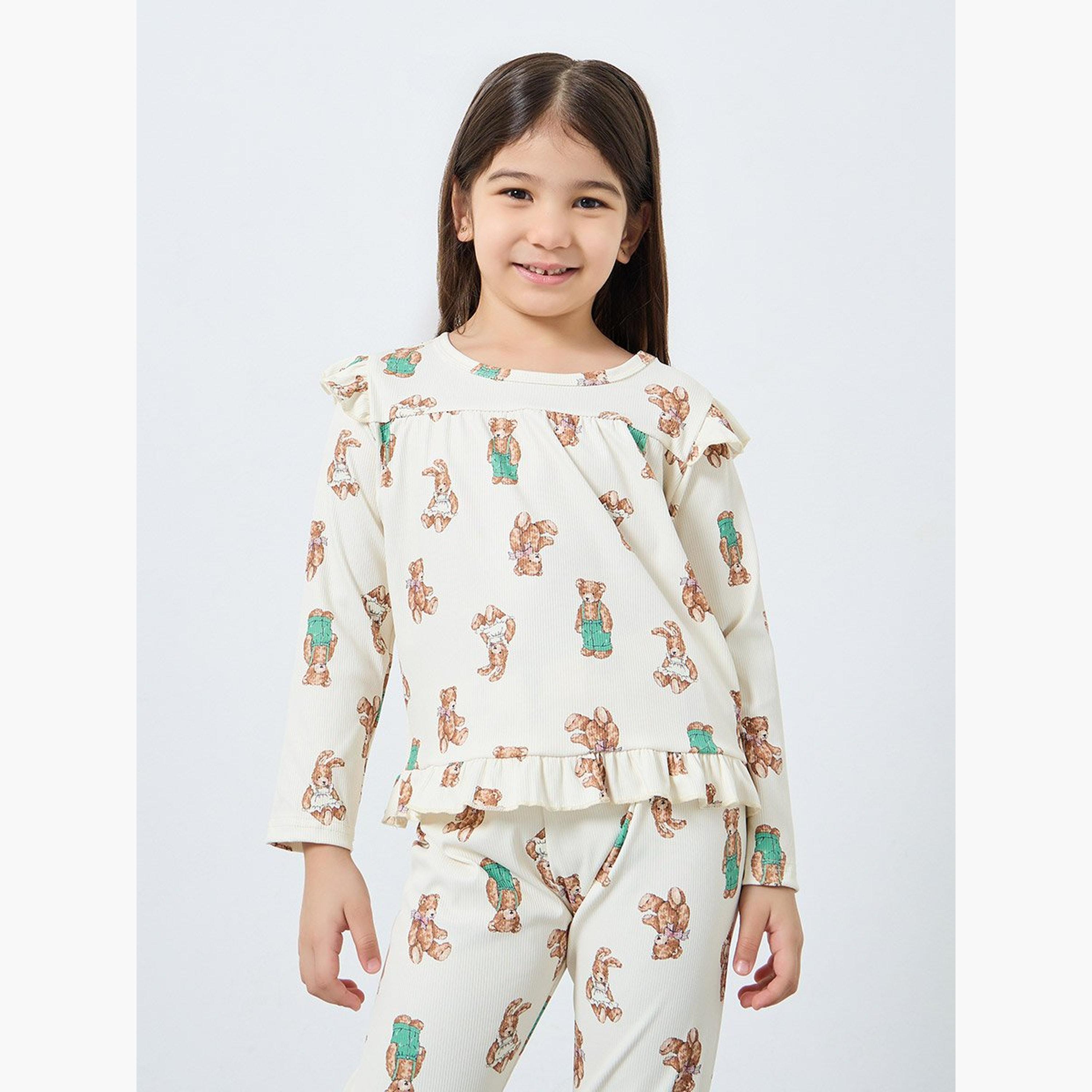 طقم من بنطال بيجاما وبلوزة بطبعة جرافيك-girls-clothing-nightwear-image-3