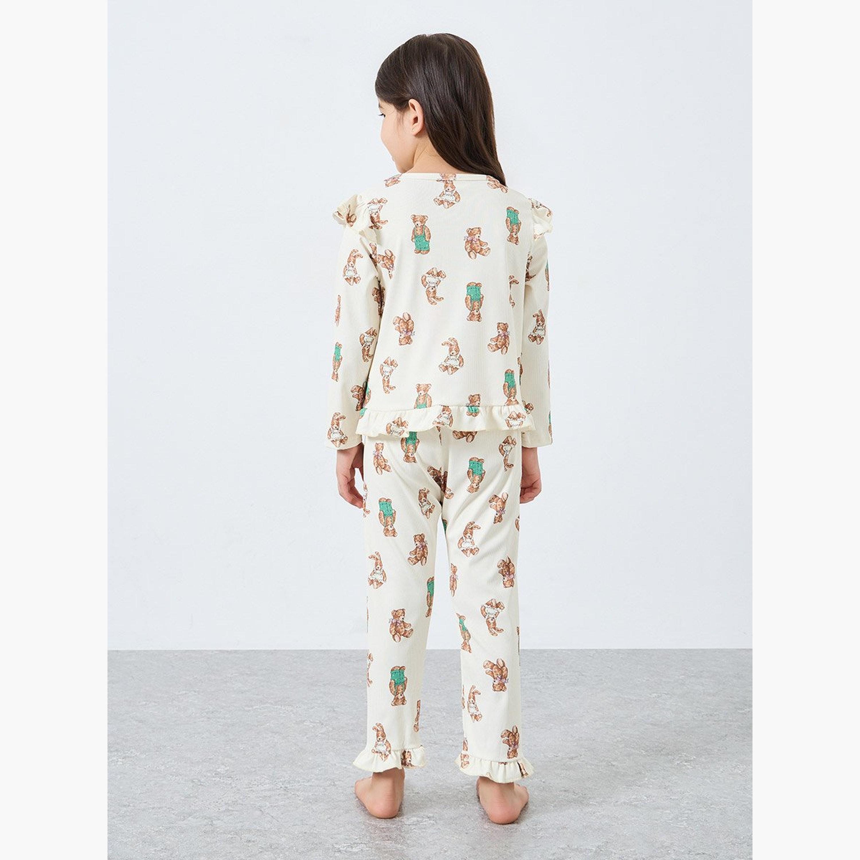 طقم من بنطال بيجاما وبلوزة بطبعة جرافيك-girls-clothing-nightwear-image-5