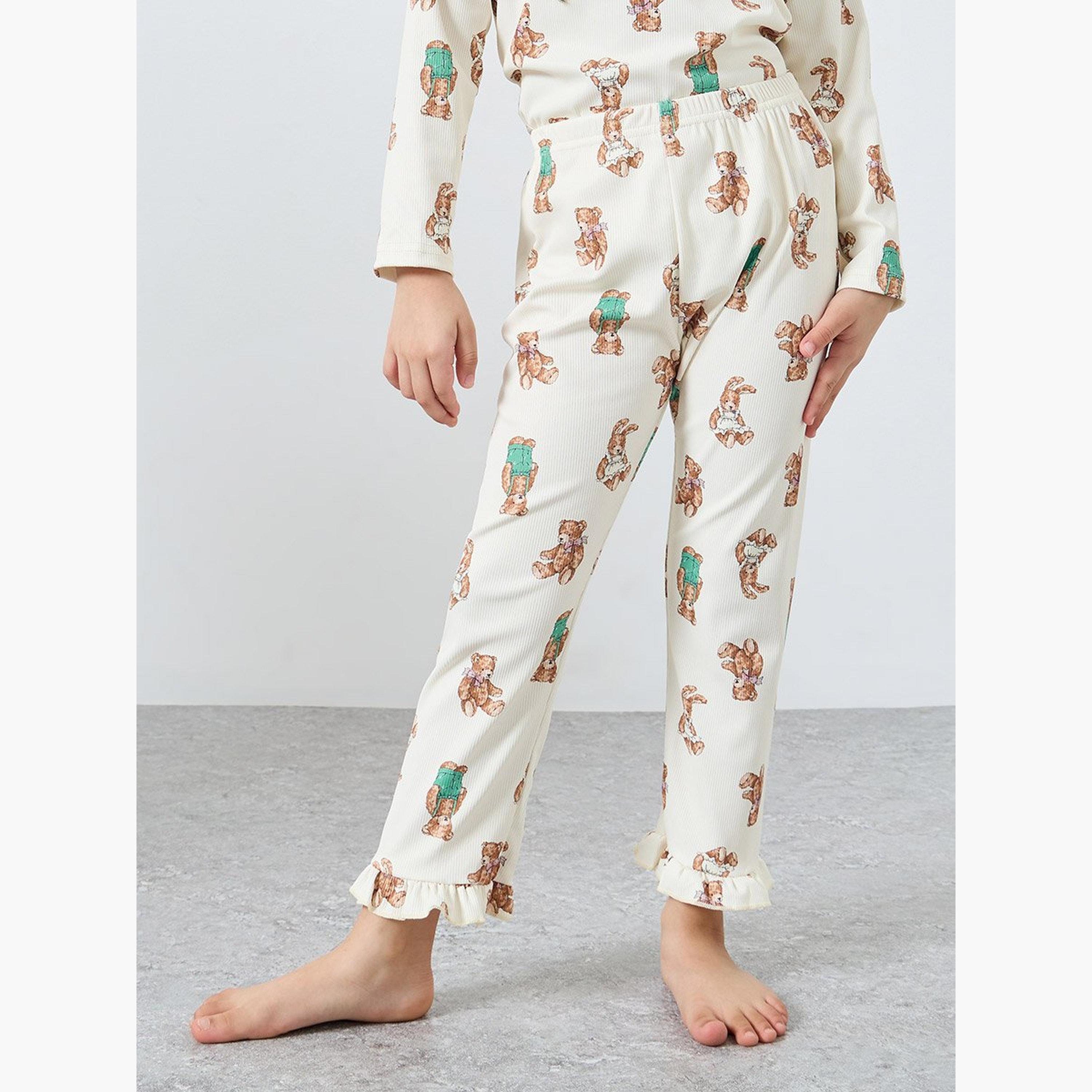 Take Two Girls Bear Graphic Ruffled Top and Pyjama Set-girls-clothing-nightwear-image-6