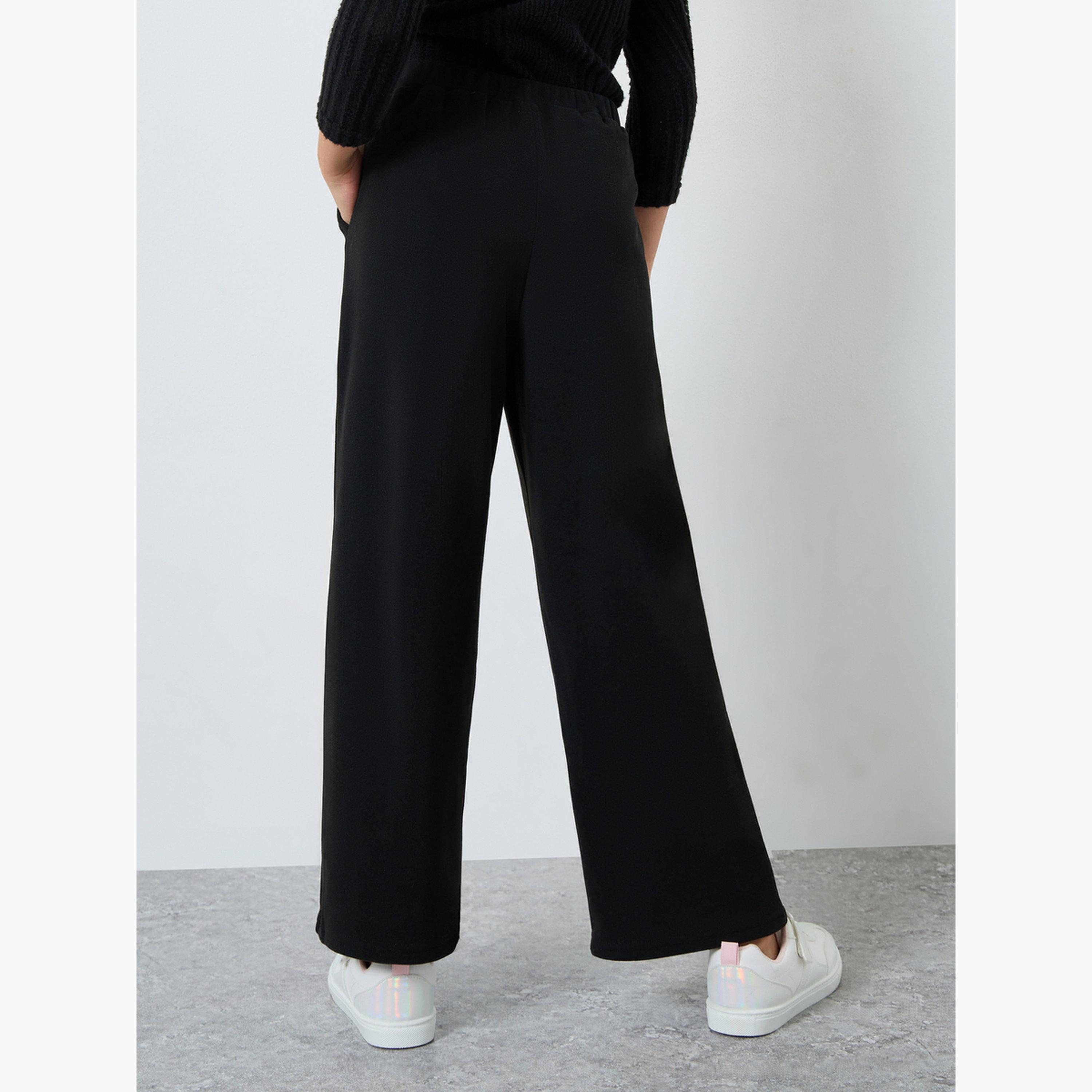 Styli Teens Black Straight Leg Trousers-girls-clothing-bottoms-trousers-image-3