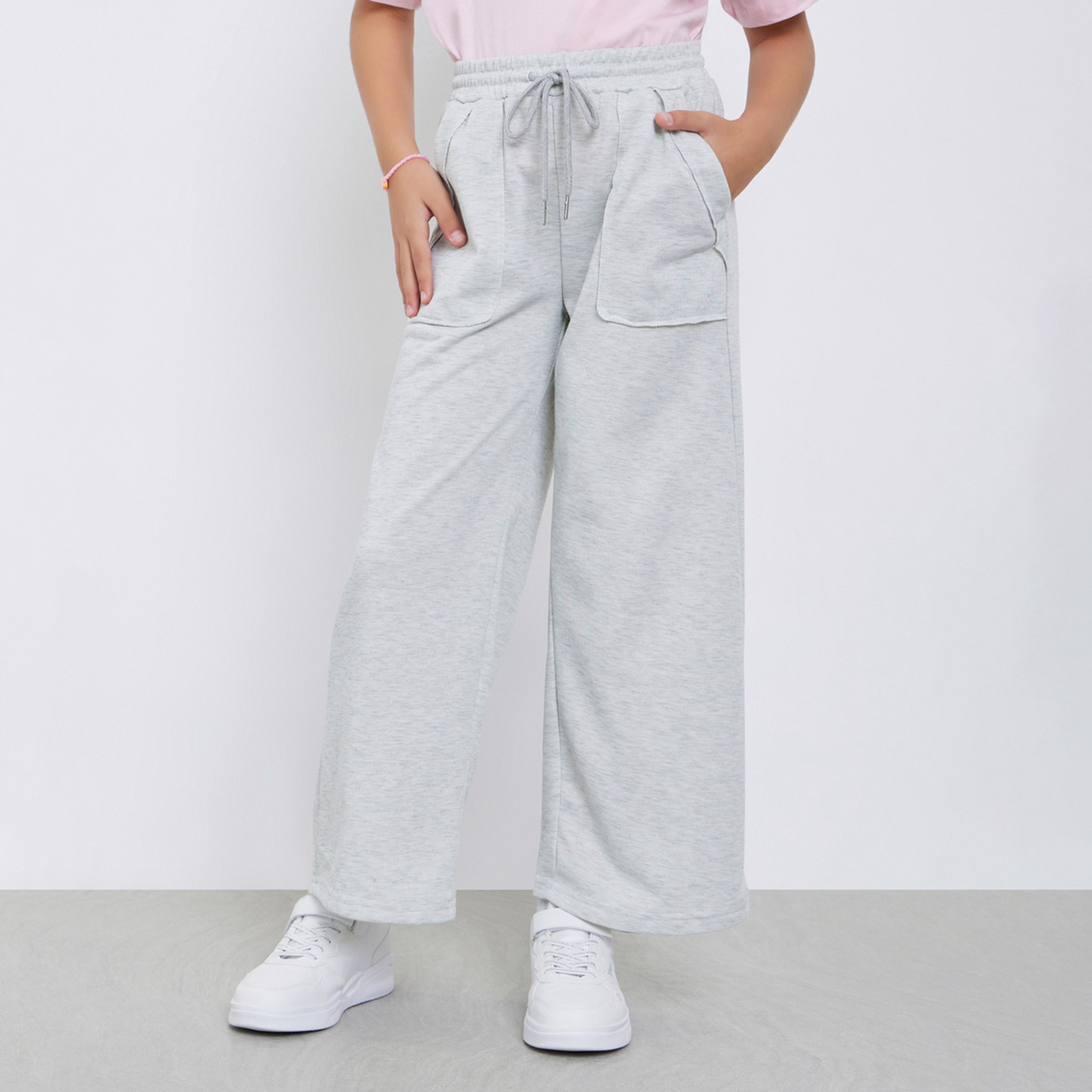 ستايلي - بنطال رياضي واسع الساق بجيوب بلون رمادي سادة للمراهقين-girls-clothing-bottoms-joggersandtrackpants-image-1
