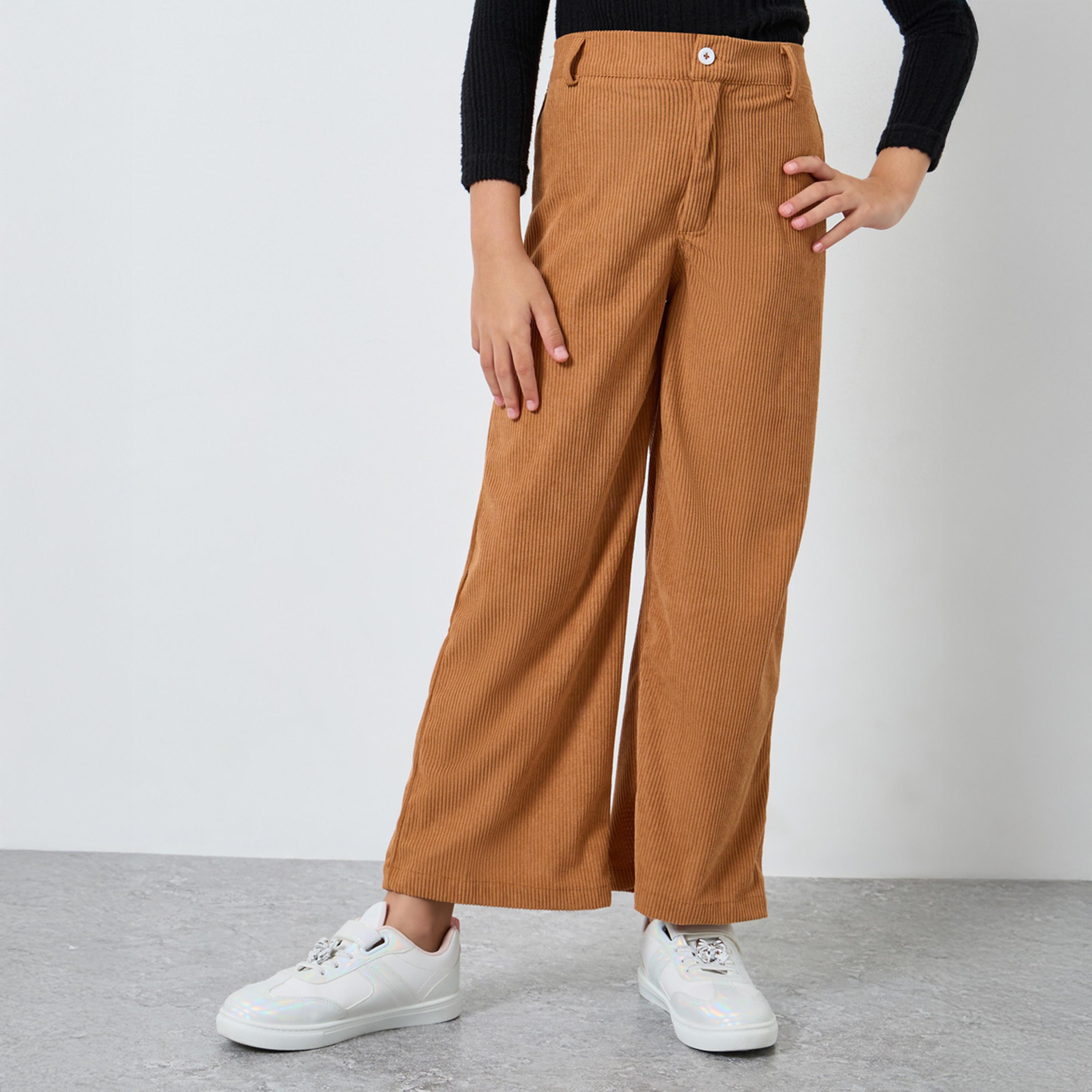 ستايلي - بنطال واسع الساق من قماش مخملي صدئ للبنات والمراهقات-girls-clothing-bottoms-trousers-image-1
