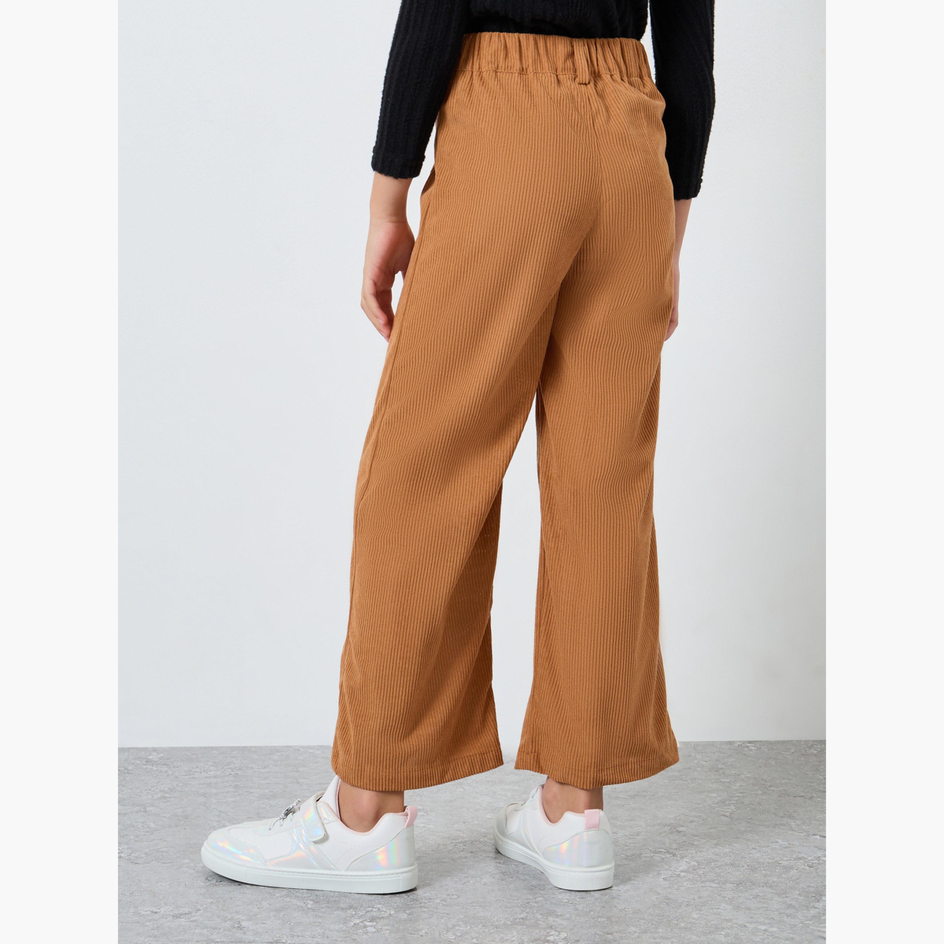 ستايلي - بنطال واسع الساق من قماش مخملي صدئ للبنات والمراهقات-girls-clothing-bottoms-trousers-image-4