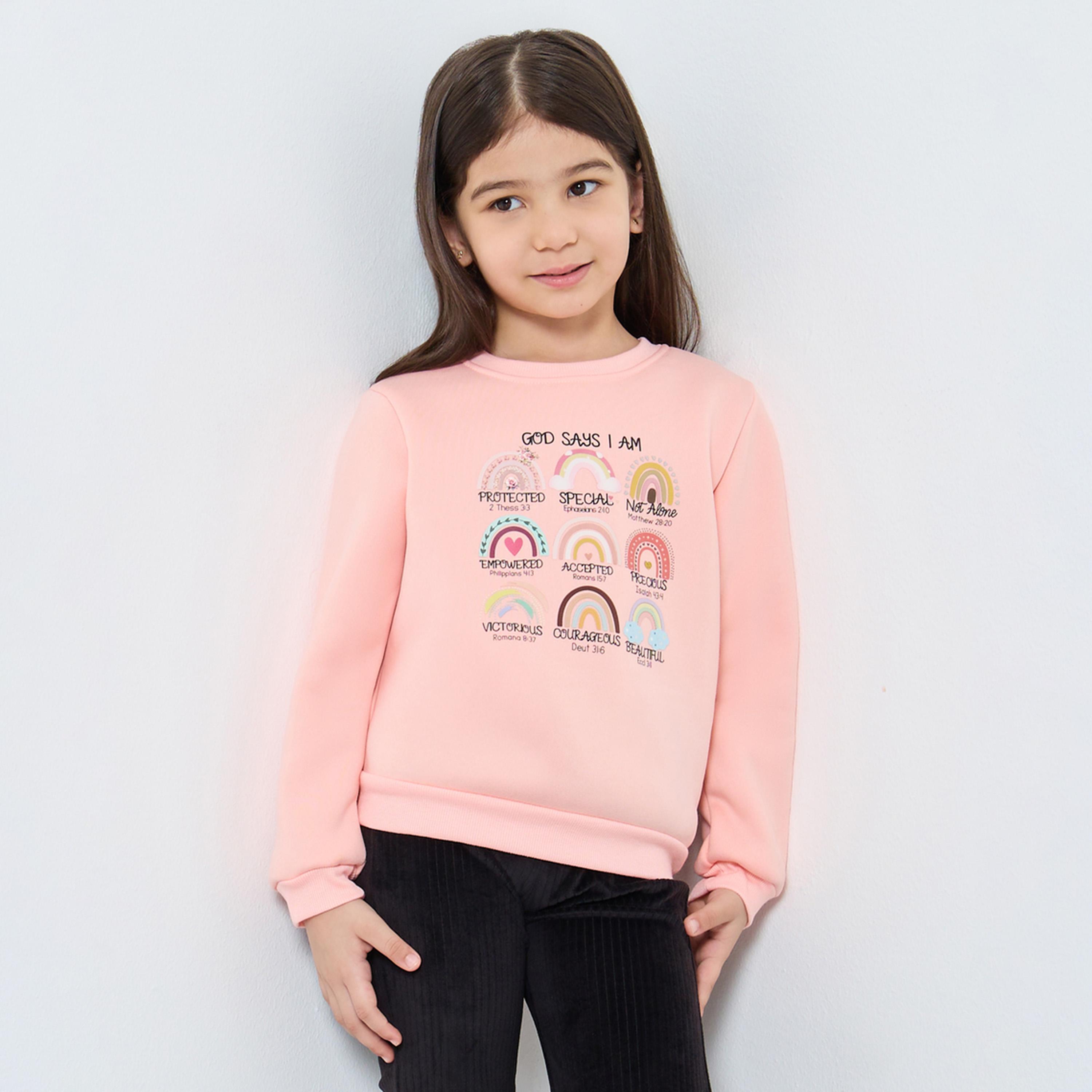 ستايلي - سويت شيرت مطبوع عليه رسومات للبنات لون وردي-girls-clothing-winterwear-sweatshirts-image-1